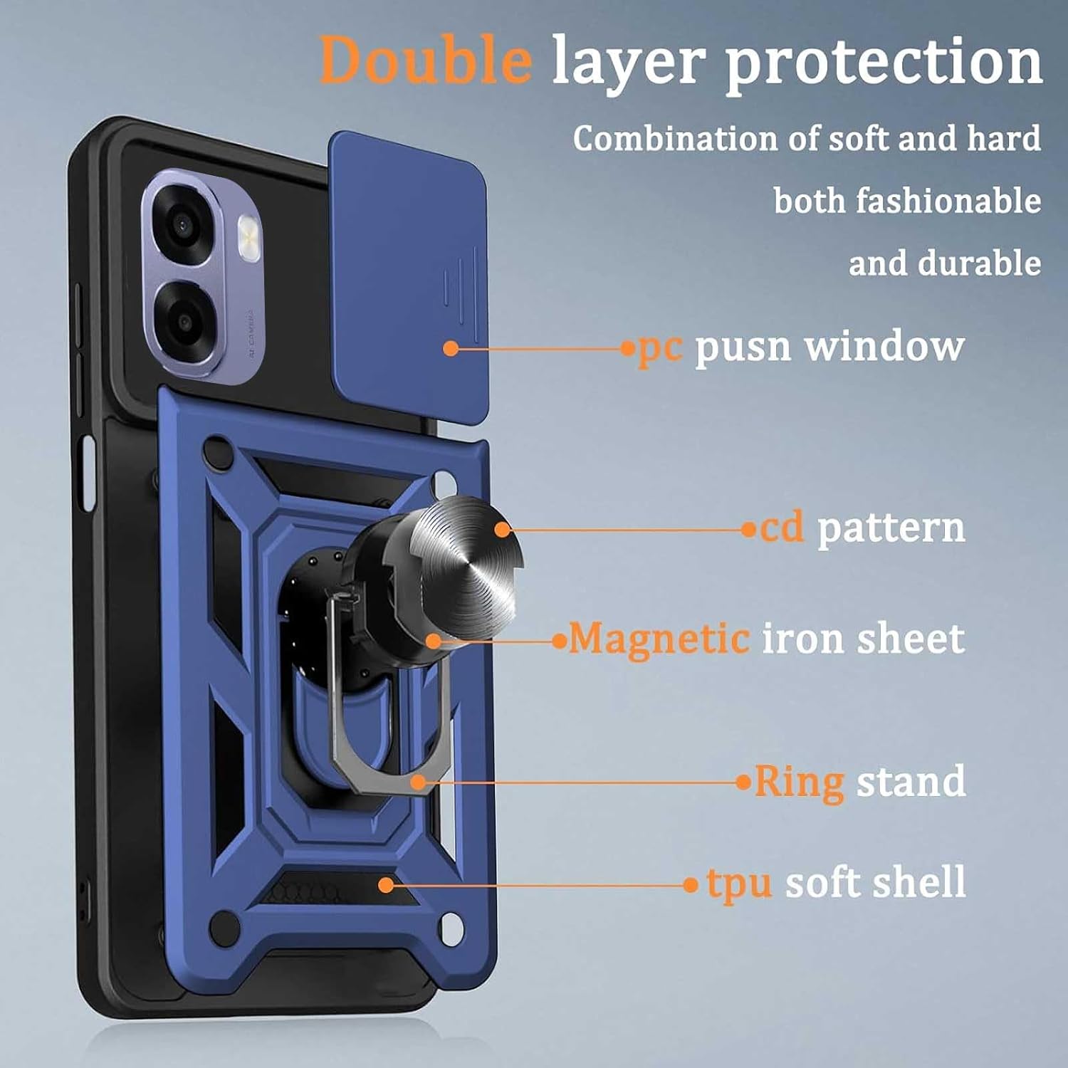 Thumbnail 6 de Chenvovoay Rugged Case with Tempered Glass for OPPO A6X/A6 (4G/5G) – Blue