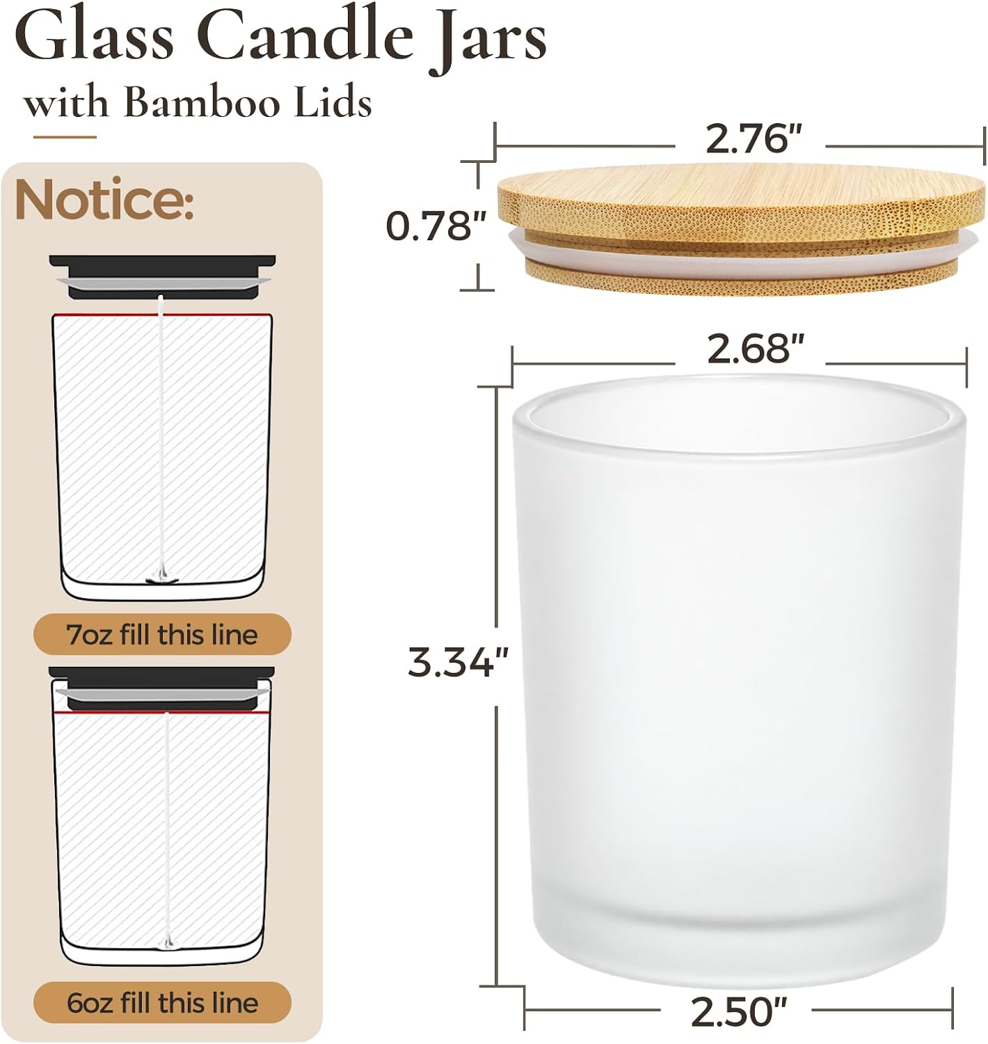 Detalle 2 de CONNOO JLZG-008 7 oz Frosted Glass Candle Jars with Bamboo Lids, 15-Pack