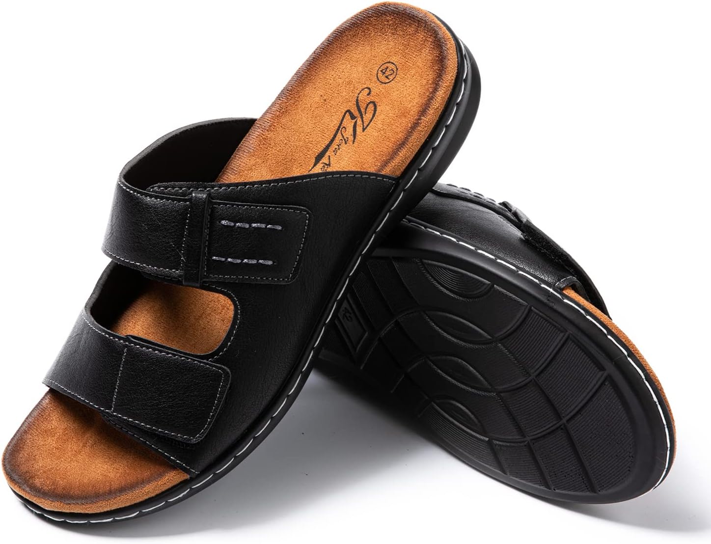 Detalle de JOMIX Sandales Homme en cuir avec Scratch – Tongs polyvalentes pour plage et extérieur