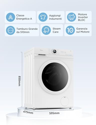 Detalle de Midea Lavatrice Slim 7 kg Classe A, 1400 Giri, Motore BLDC – Efficienza e pulizia avanzata