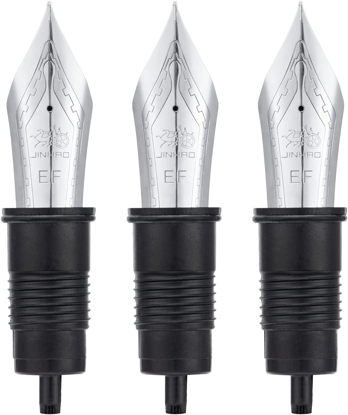 Detalle 2 de Lanxivi set of 3 Jinhao 100 extra fine nib units (size #6) with black section and silver trim