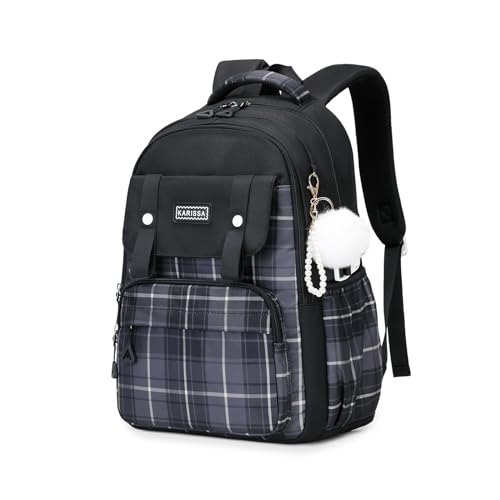 Detalle de Sisipoet Sac à Dos Fille Cartable Carreaux Imperméable – 21L, confort et polyvalence