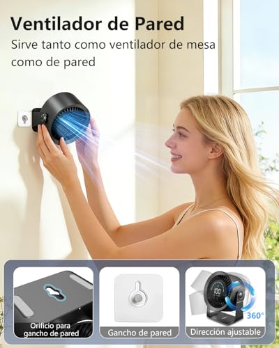 Detalle de DDKJ Ventilador de Mesa Silencioso 2 en 1: versión 100 pasos, pantalla LED y batería de 4000 mAh
