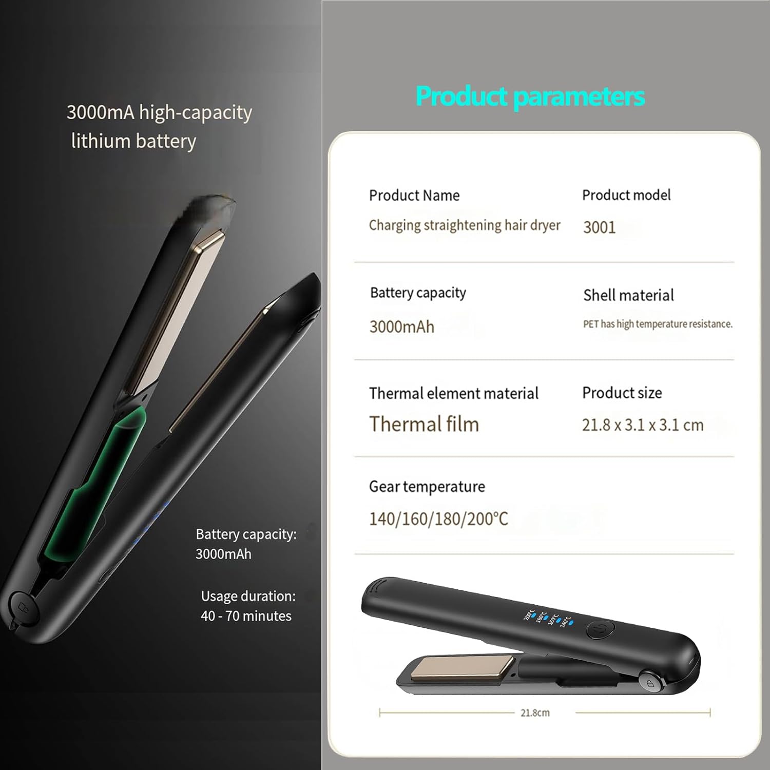 Thumbnail 2 de Cordless 2-in-1 Hair Straighteners & Curler (Titanium Plates) USB Rechargeable Travel Flat Iron
