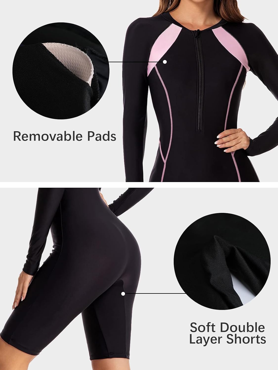 Detalle de ECUPPER Women's One Piece Rash Guard Zip Up Swimsuit with Built-in Bra