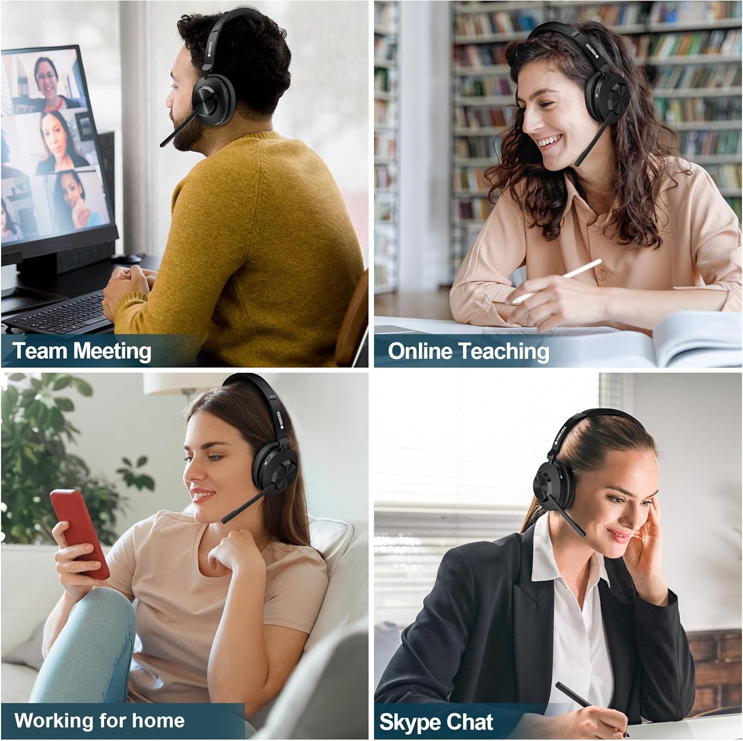 Thumbnail 6 de Voistek Wireless Headset with Microphone and USB Dongle – 50H Battery, AI Noise Cancelling Mic, USB Dongle & Charging Dock