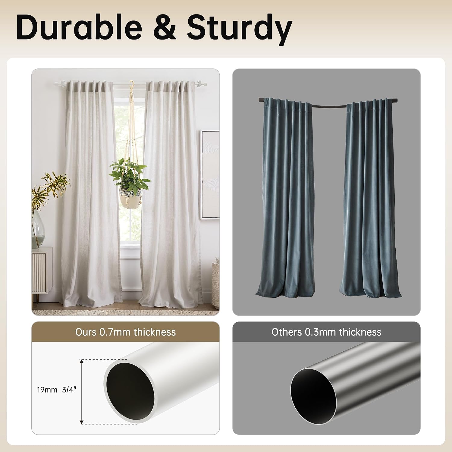 Detalle de Ausziehbare Gardinenstangen 76–280 cm, Ø19 mm – Eson Casa