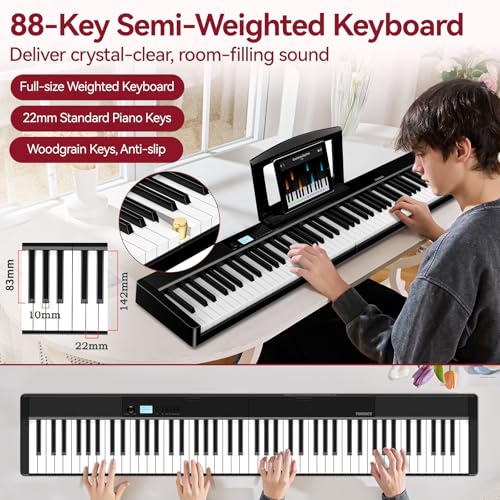 Detalle 2 de TERENCE 88 Tasten-Halbgewichtet Keyboard Piano mit faltbarem Design und 10W Lautsprechern