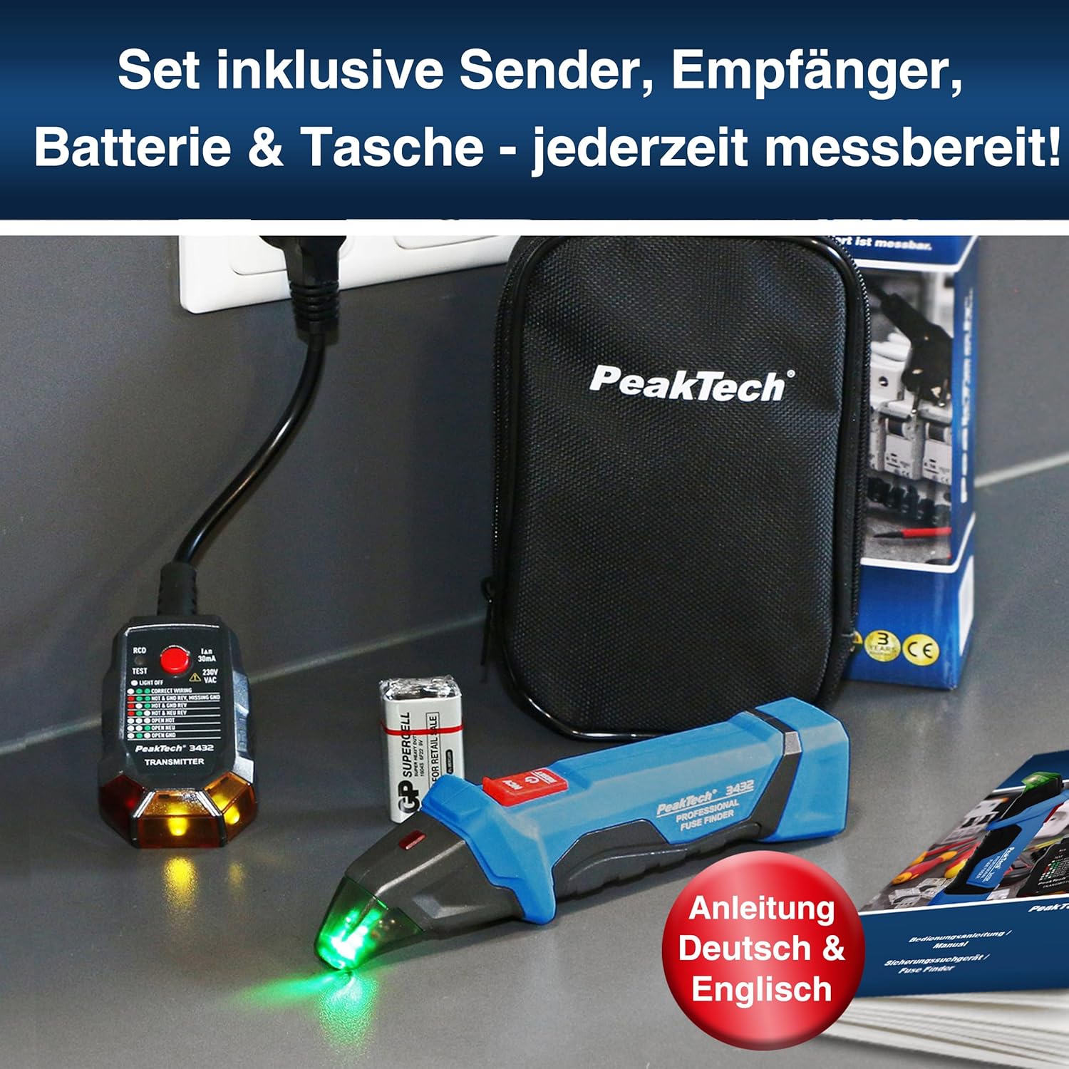 Thumbnail 5 de PeakTech P 3432 Sicherungsfinder und Spannungsprüfer – NCV-Phasenprüfer mit Steckdosentester