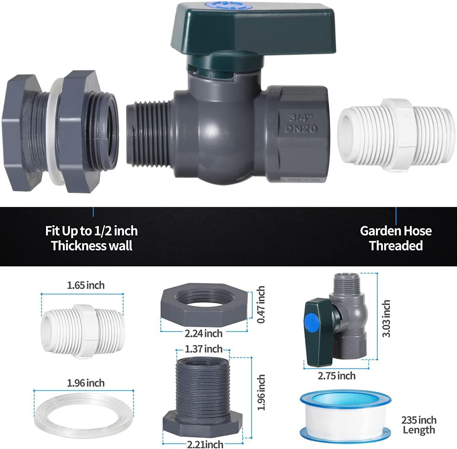 Detalle 2 de PVC Rain Barrel Valve Kit, 3/4 Inch