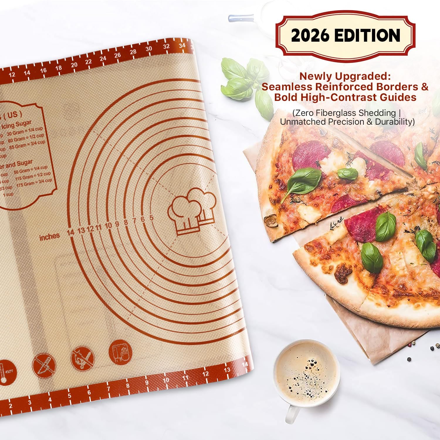 Thumbnail 1 de 26x16 Inch Silicone Baking Mat with Measurements 🍽