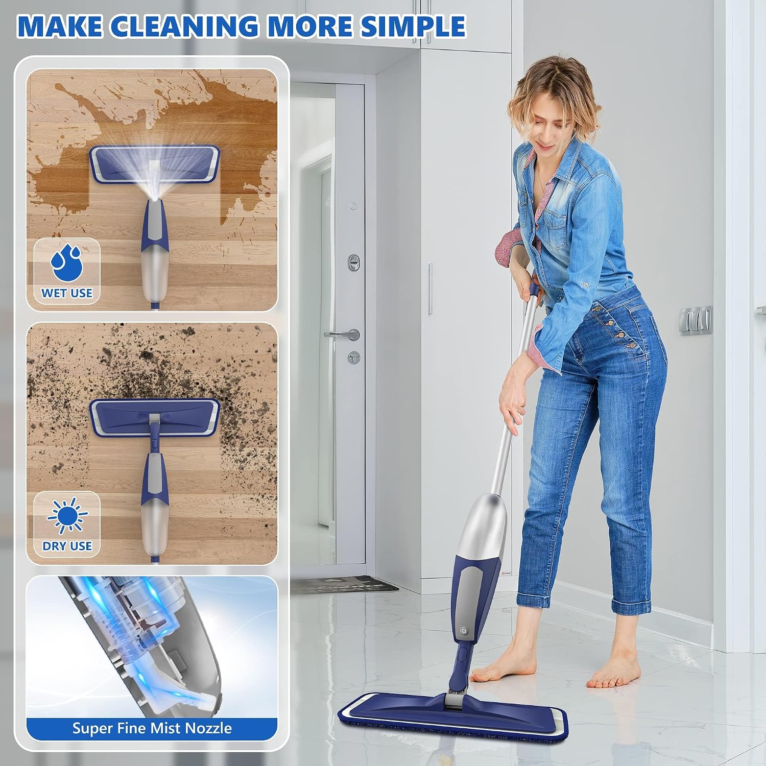 Thumbnail 2 de BPAWA Spray Mop with Sprayer and 4 Washable Microfibre Pads – 550ml
