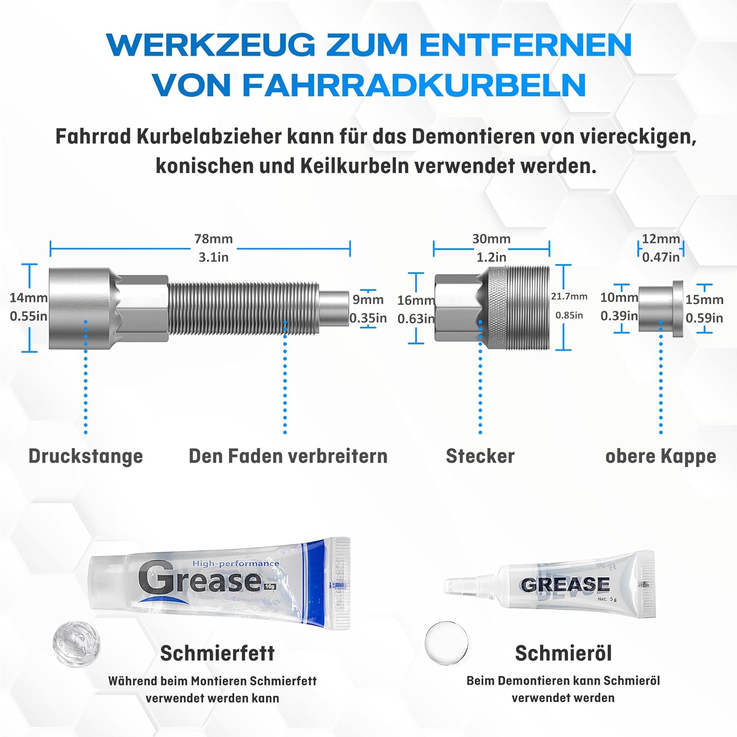 Thumbnail 1 de WATSABRO Kurbelabzieher für Fahrrad mit 14-mm Schlüssel (für ISIS/Octalink/Quad-Square & Powerspline, inkl. Öl & Fett)