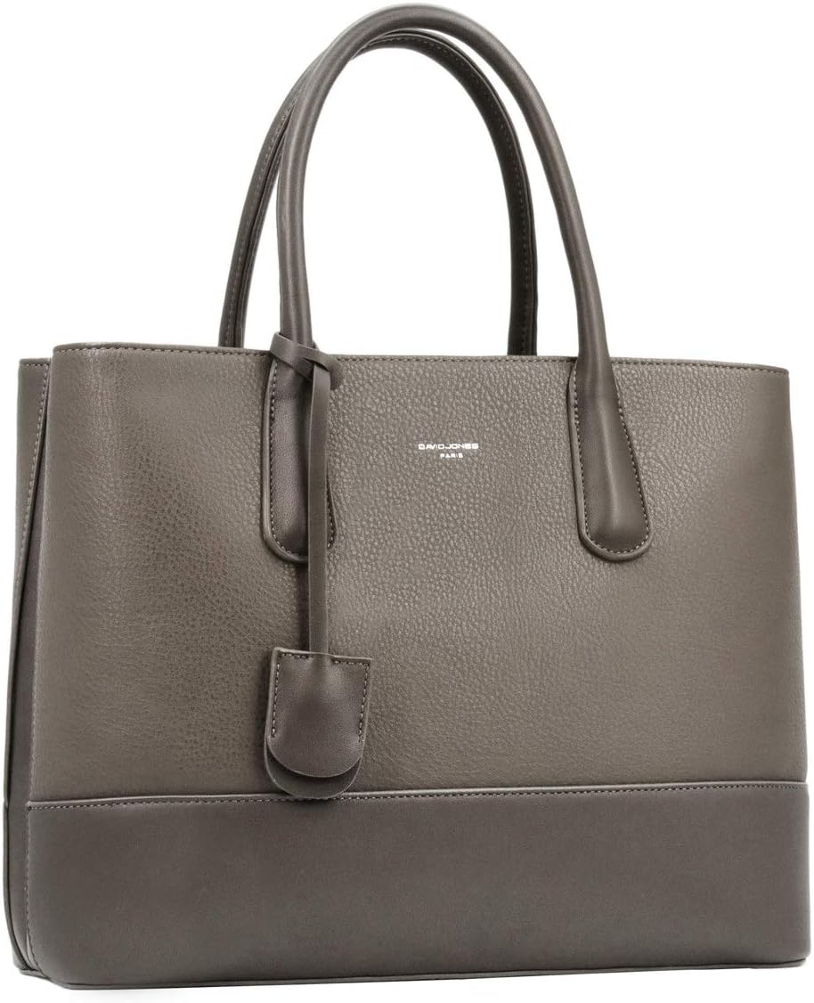 David Jones Grand sac à main pour femme marron taupe – grand cabas 2 compartiments PU style cuir