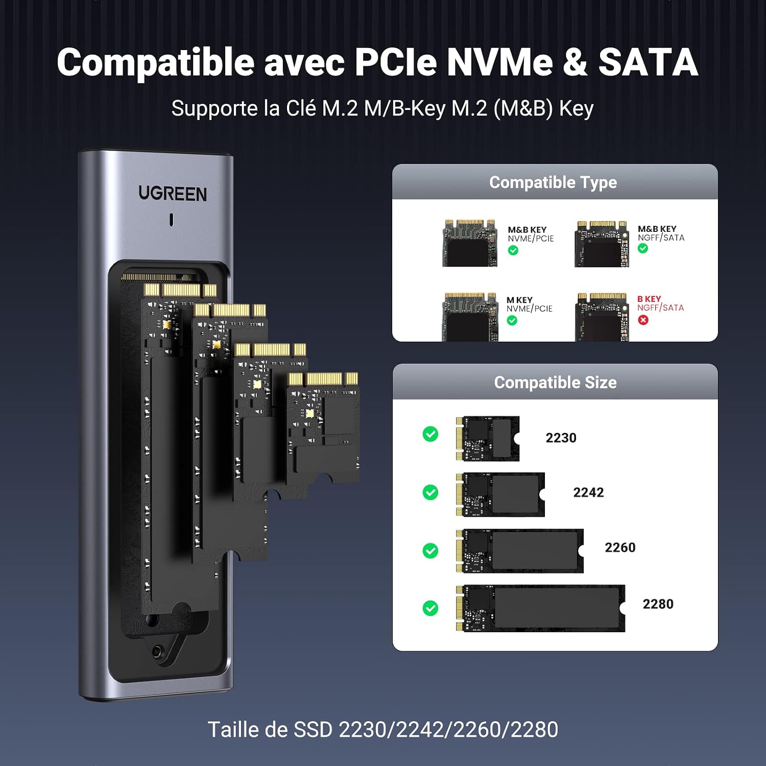 Detalle 2 de UGREEN boîtier M.2 SSD NVMe 10 Gbps