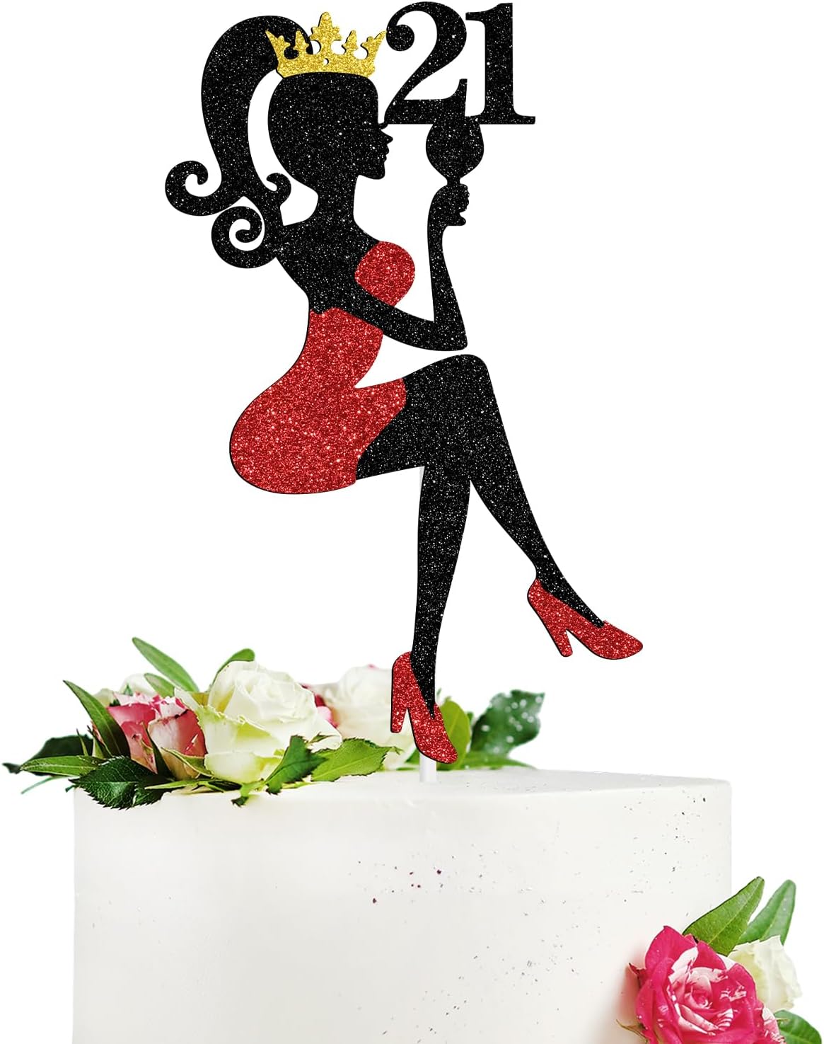 Detalle de NARLOPI Lady Happy 21st Birthday Cake Topper, Glitter Paper Decoration