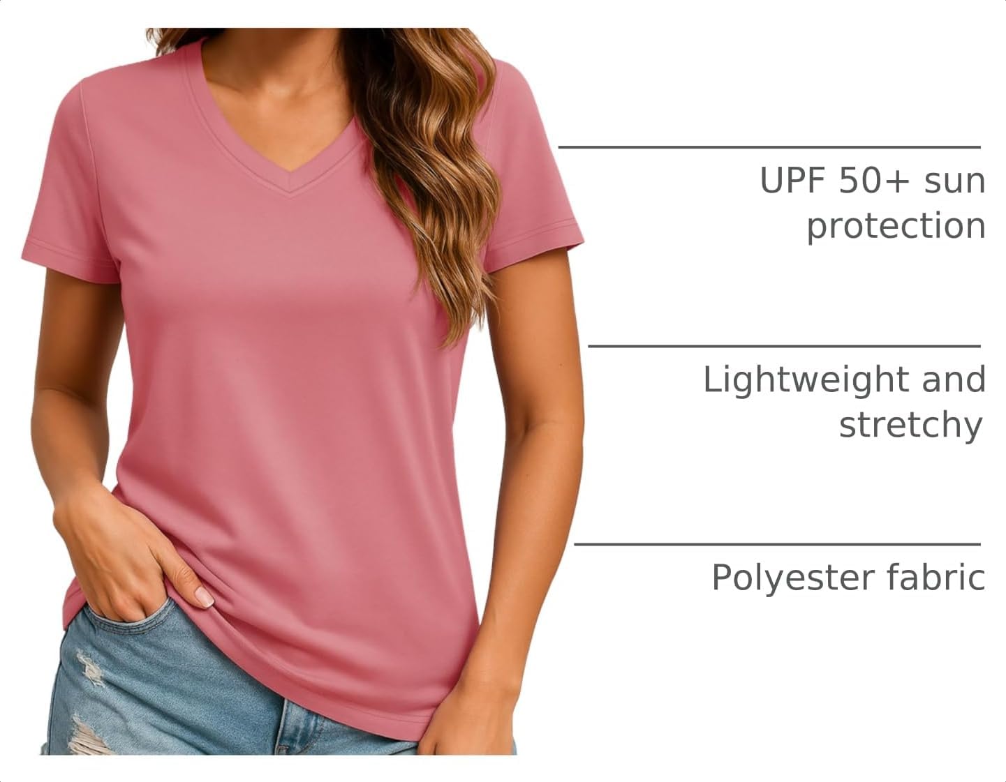 Detalle 2 de TACVASEN Women's V-Neck Workout Shirt, UPF 50+ Quick-Dry Polyester