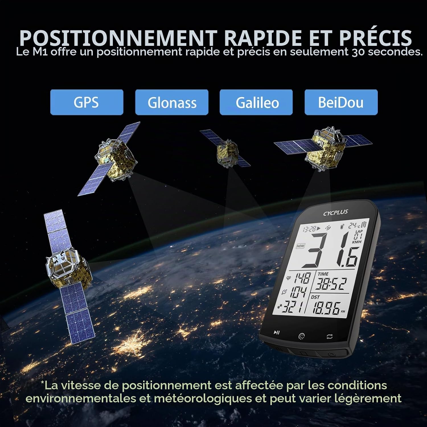 Detalle de CYCPLUS M1 GPS-fietscomputer met 2,9-inch lcd, Bluetooth, ANT+ en IPX6
