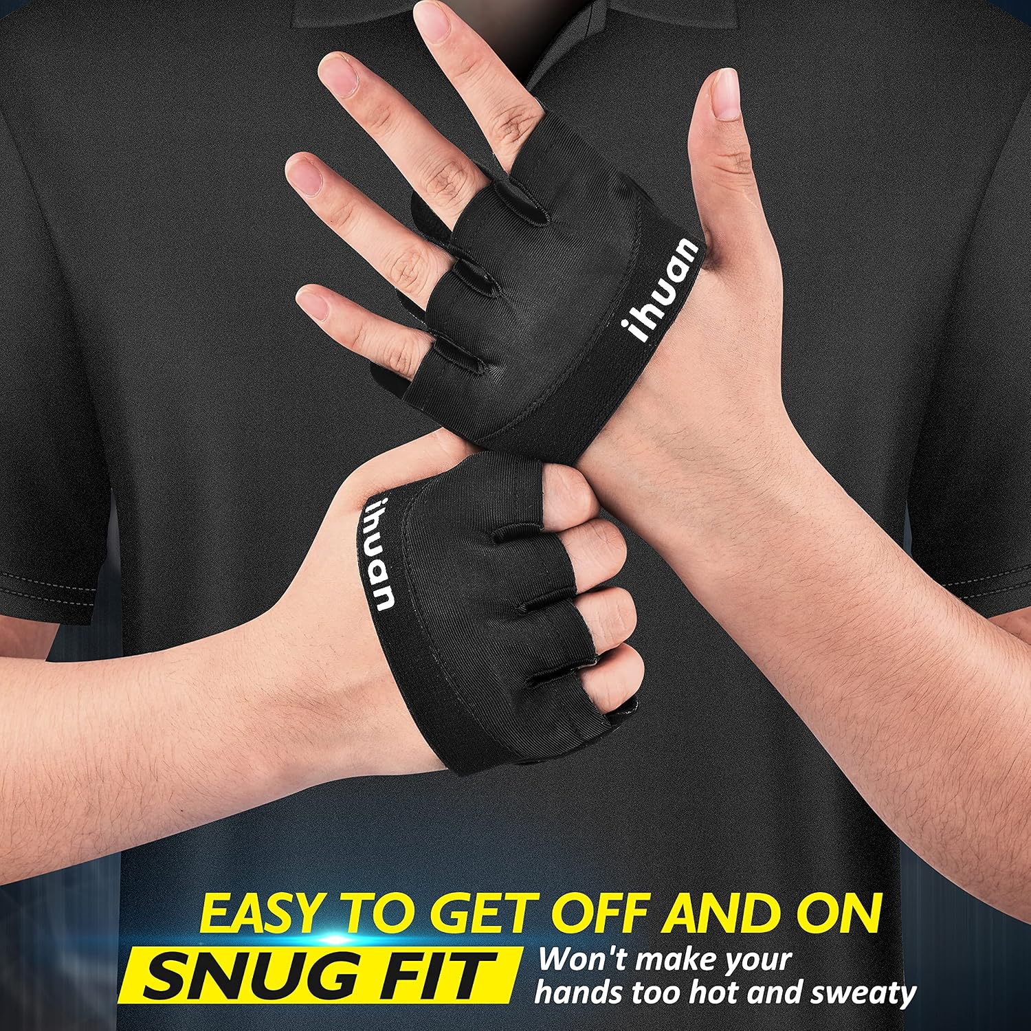 Detalle 2 de ihuan Small Weightlifting Gloves, Half-Finger Faux Leather with Padded Palms
