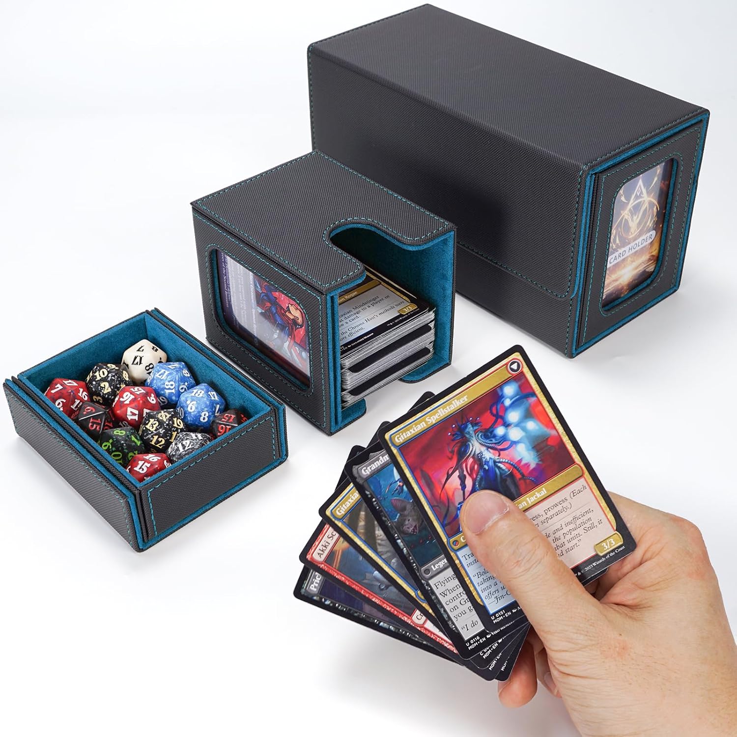 Thumbnail 6 de AFIING MTG Commander Kartenbox 3-in-1 – Magnetbox mit Commander-Fenster, Dicebox & Trennwänden