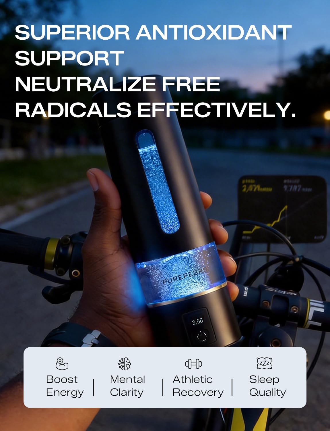 Detalle de PUREPEBRIX Hydrogen Water Bottle Generator (Up to 8100 PPB) — Portable Molecular Hydrogen Bottle, Black
