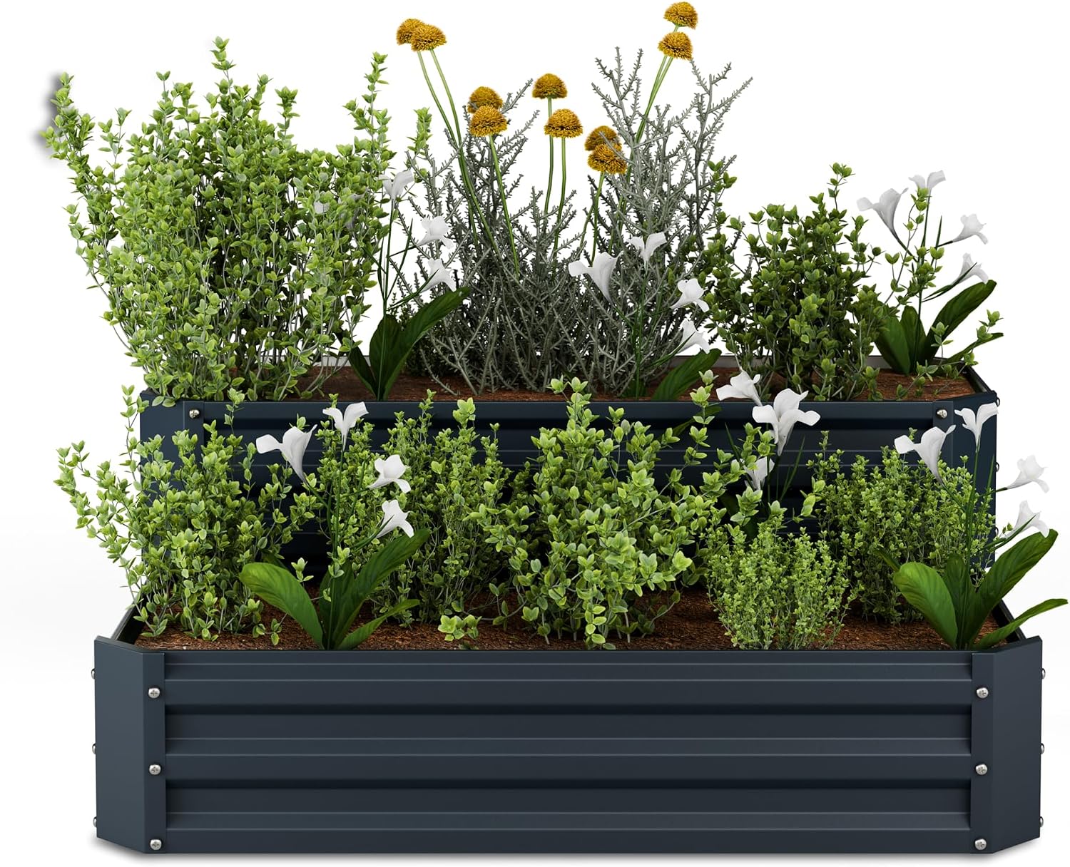 Detalle de blumfeldt High Grow verhoogd bloembed, 405 l, 2 niveaus, Galvalume-staal