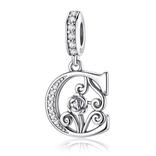 Detalle de HappyStar alfabeto de rosa con charm de plata de ley 925 y circonitas rosa (letra) para pulseras tipo Pandora