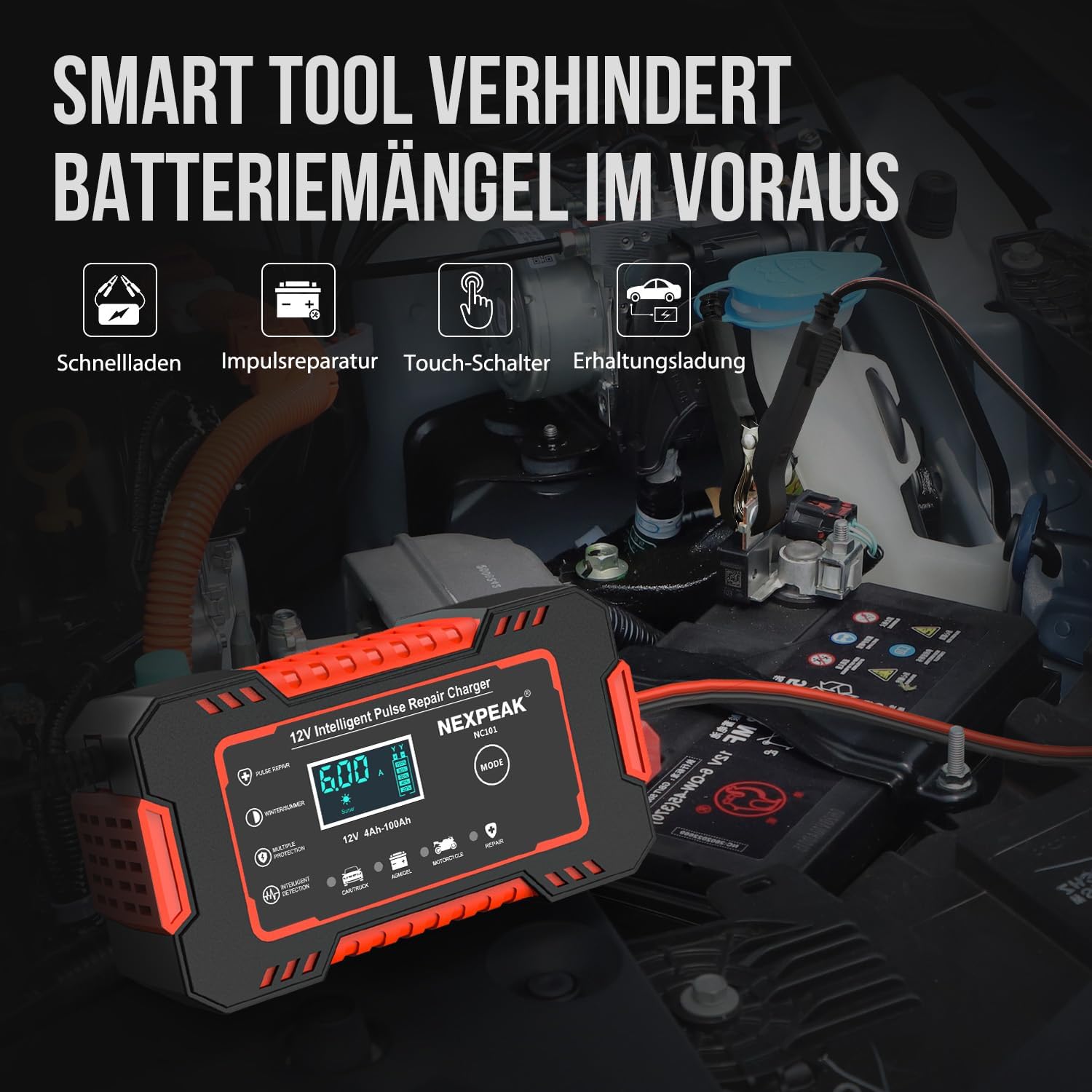 Detalle de 6A Autobatterie Ladegerät 12V – Smart, vollautomatisch mit Temperaturkompensation