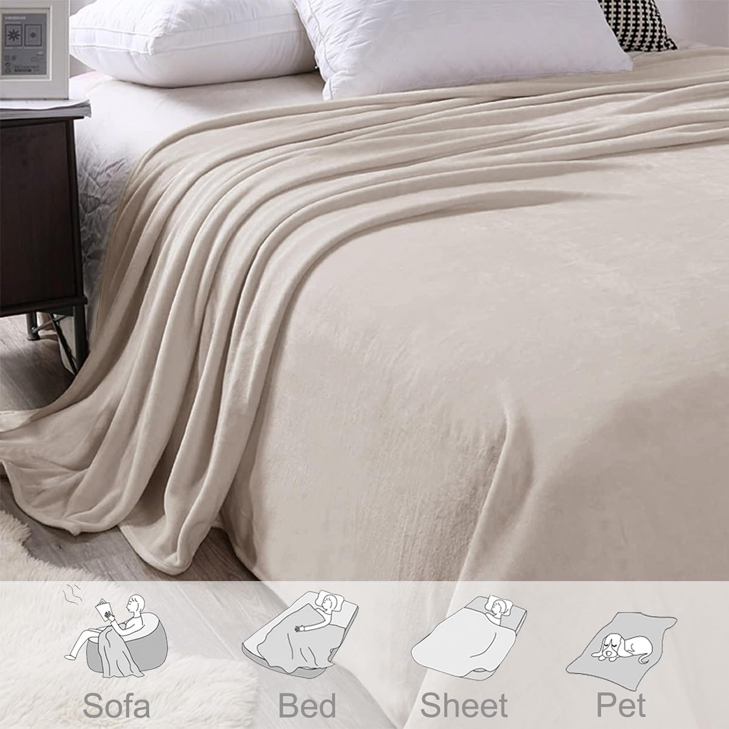 Thumbnail 3 de Exclusive Fleece Flannel Throws: Camel, 127 × 178 cm – Extra Large, 300GSM
