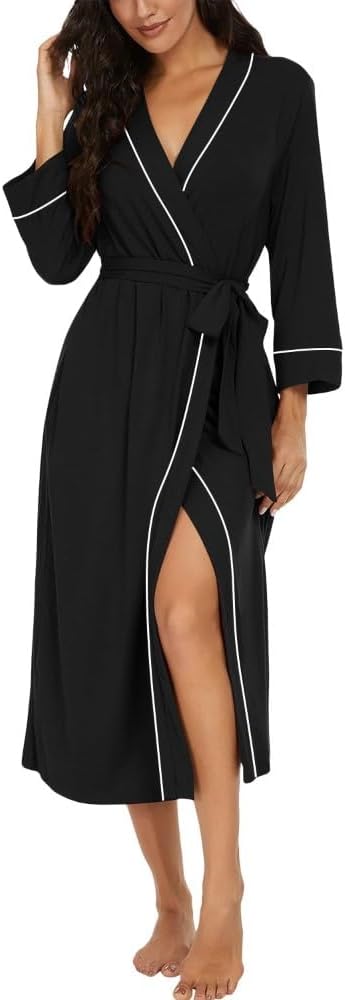 Detalle de PrinStory Damen-Bademantel als leichter Kimono mit 3/4-Ärmeln, Viskose/Elasthan
