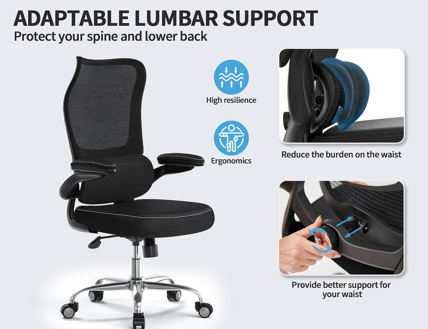 Thumbnail 3 de TRALT Ergonomic Office Chair with S-Curve High Back & Adjustable Lumbar Support (Black)