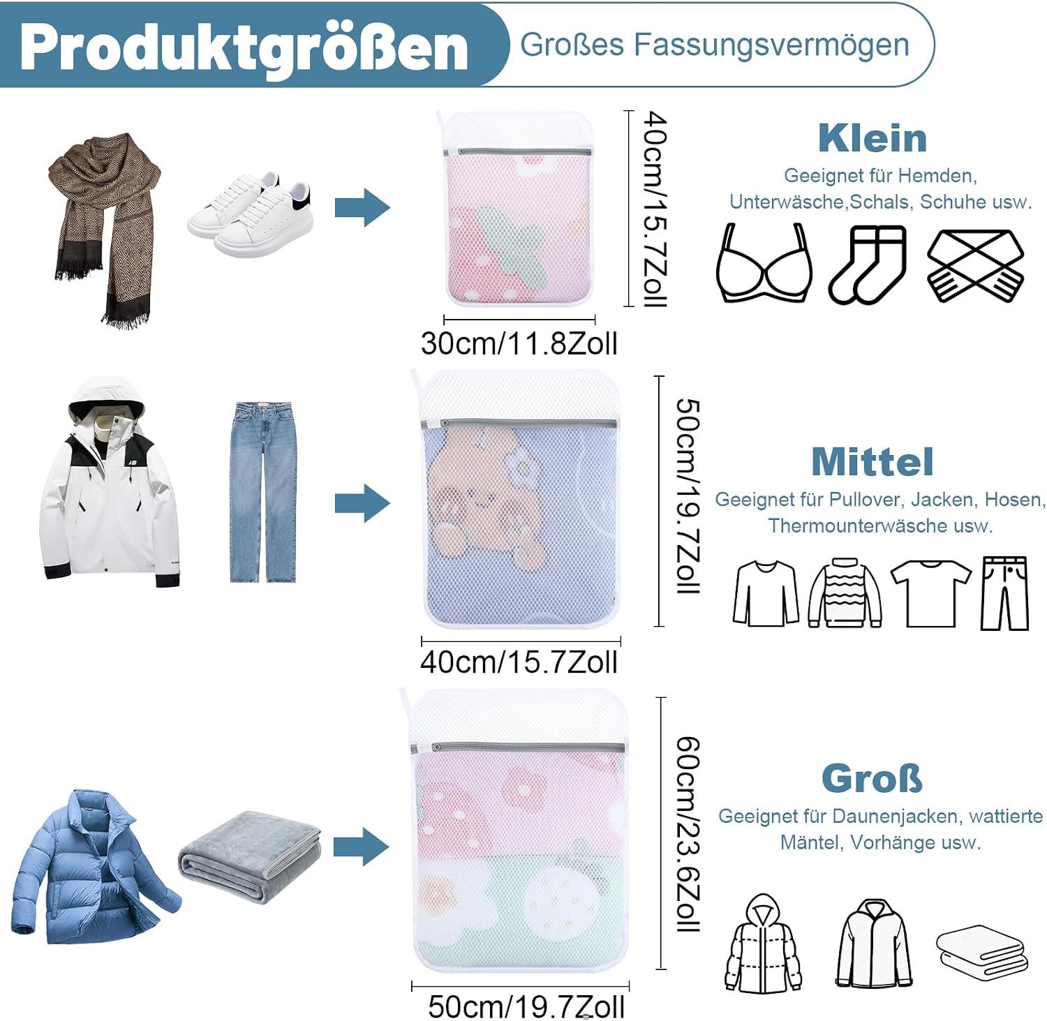 Detalle 2 de Dntorx Wäschesäcke mit Wabenstruktur 6er Set