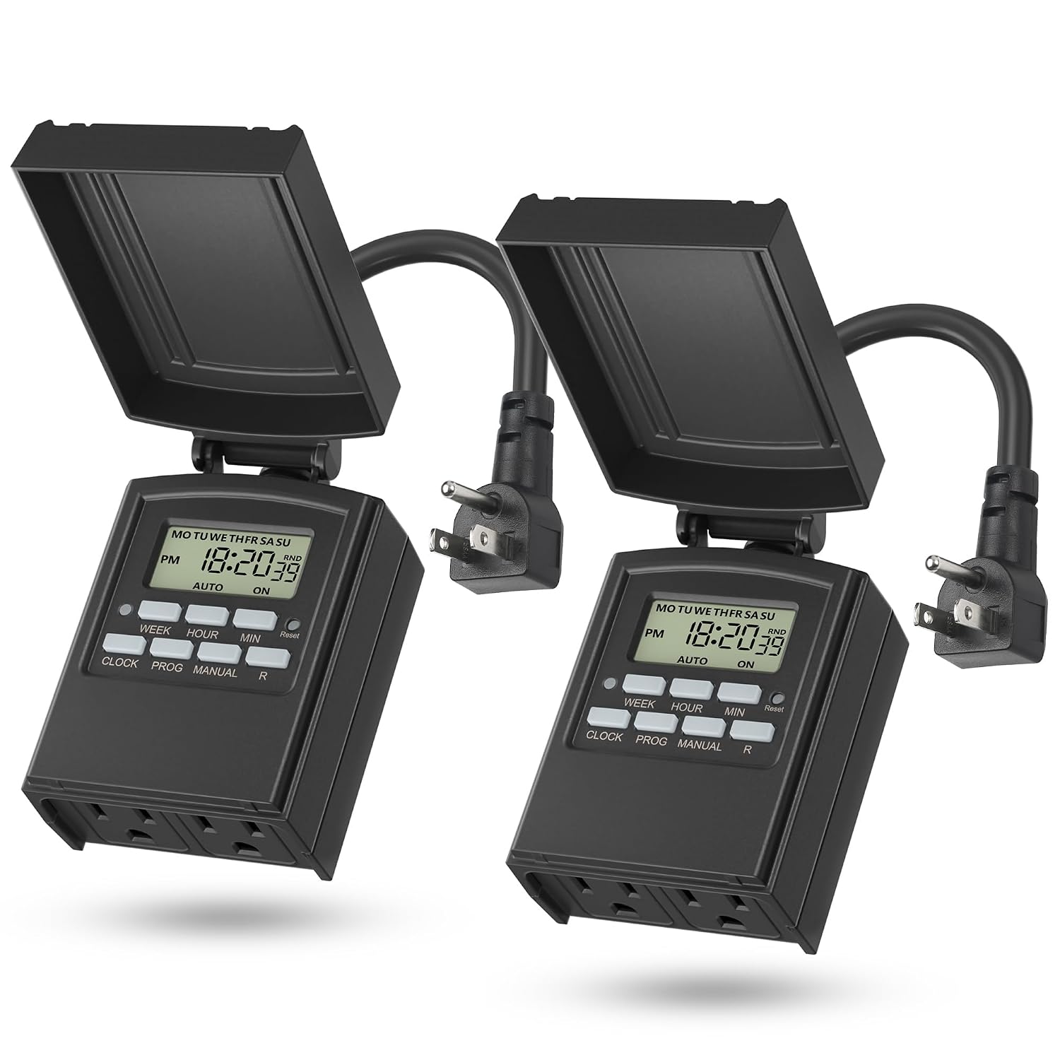 Detalle de BN-LINK Outdoor 7-Day Timer Outlet, 2-Pack, Dual Outlets, 8 Programs