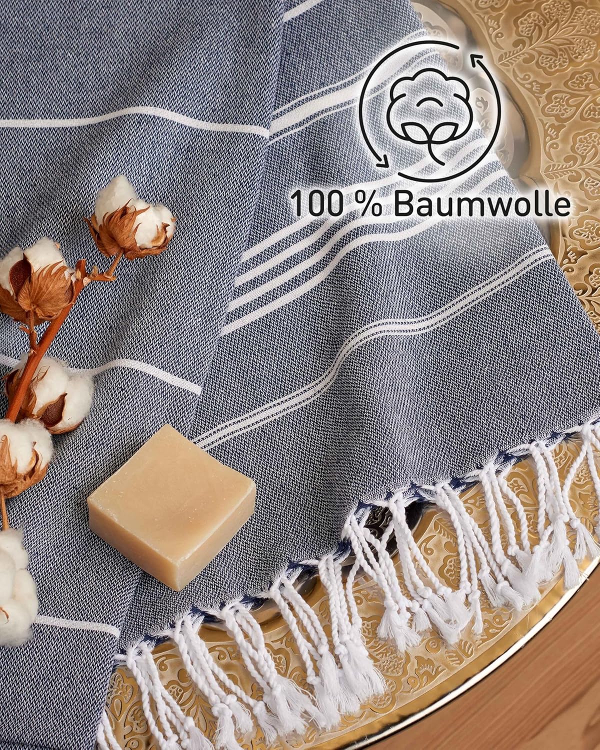 Detalle 1 de Fit-Flip Hamamtuch 200x200 cm aus 100% Baumwolle – Navy, schnelltrocknend und saugfähig