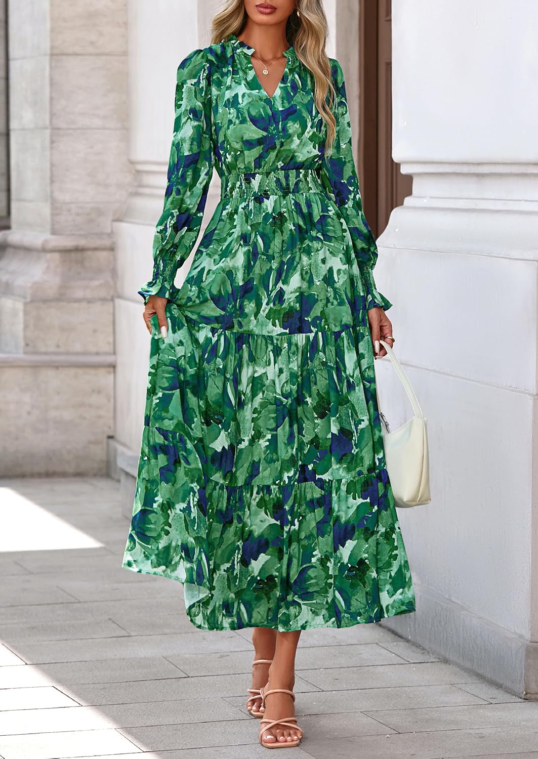 Thumbnail 3 de PRETTYGARDEN Women's Floral Maxi Dress: 2026 Fall Long Sleeve V-Neck Boho A-Line Maxi