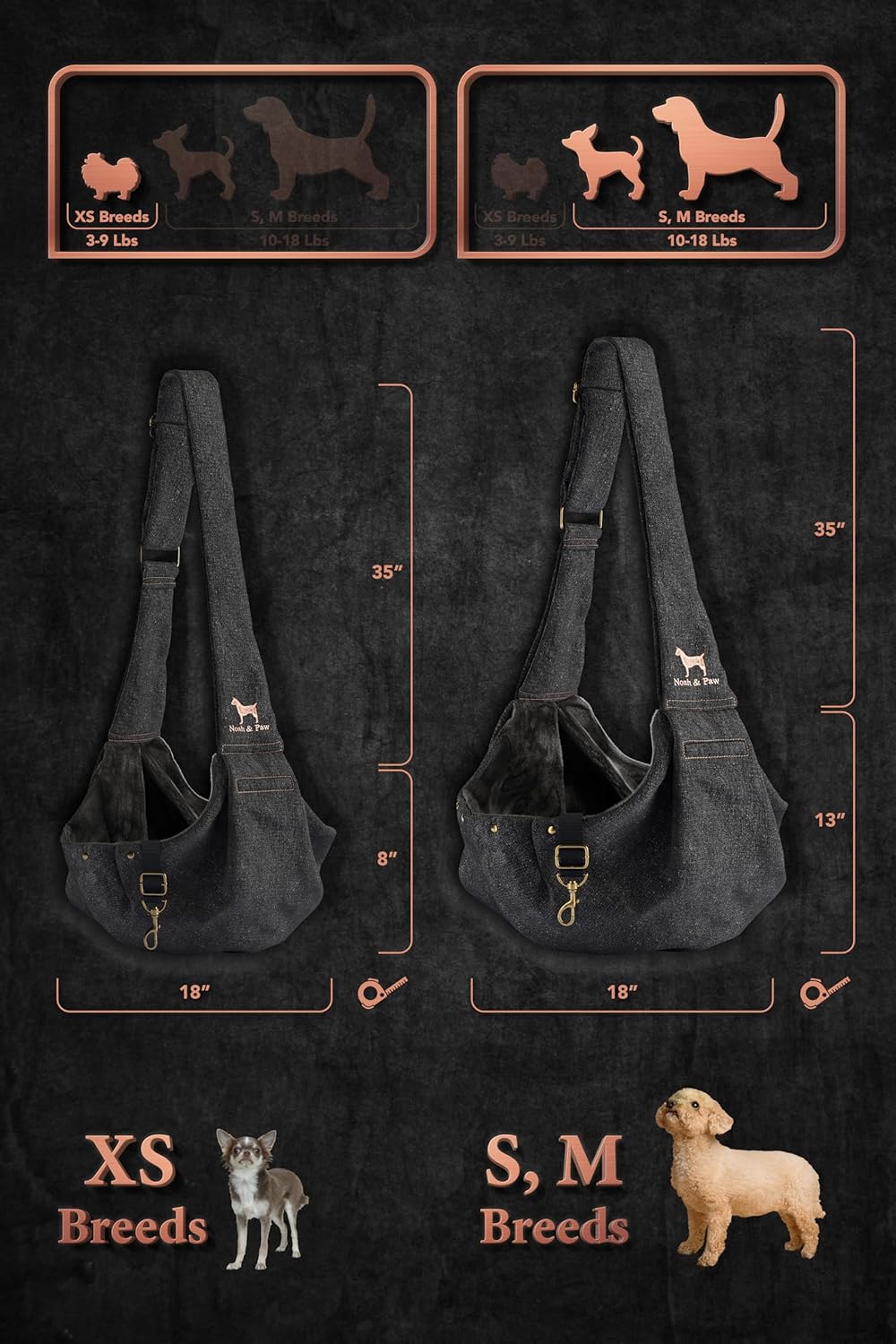 Thumbnail 3 de Noah & Paw Dog Sling Carrier (3–10lb) in Premium Denim with Adjustable Padded Strap