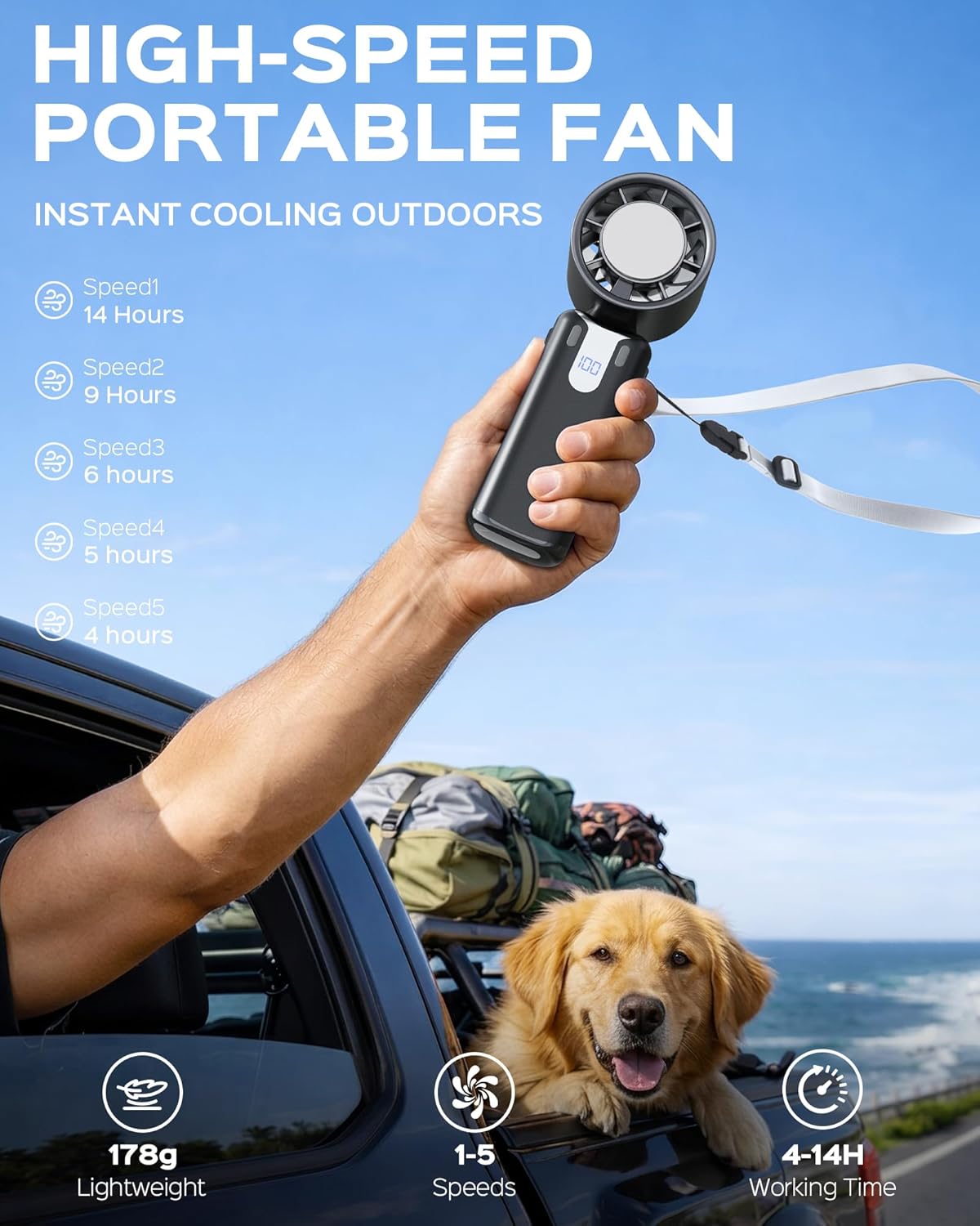 Thumbnail 1 de CuteV Portable Handheld Fan: 3-in-1 4000mAh USB-C Rechargeable Personal Cooler