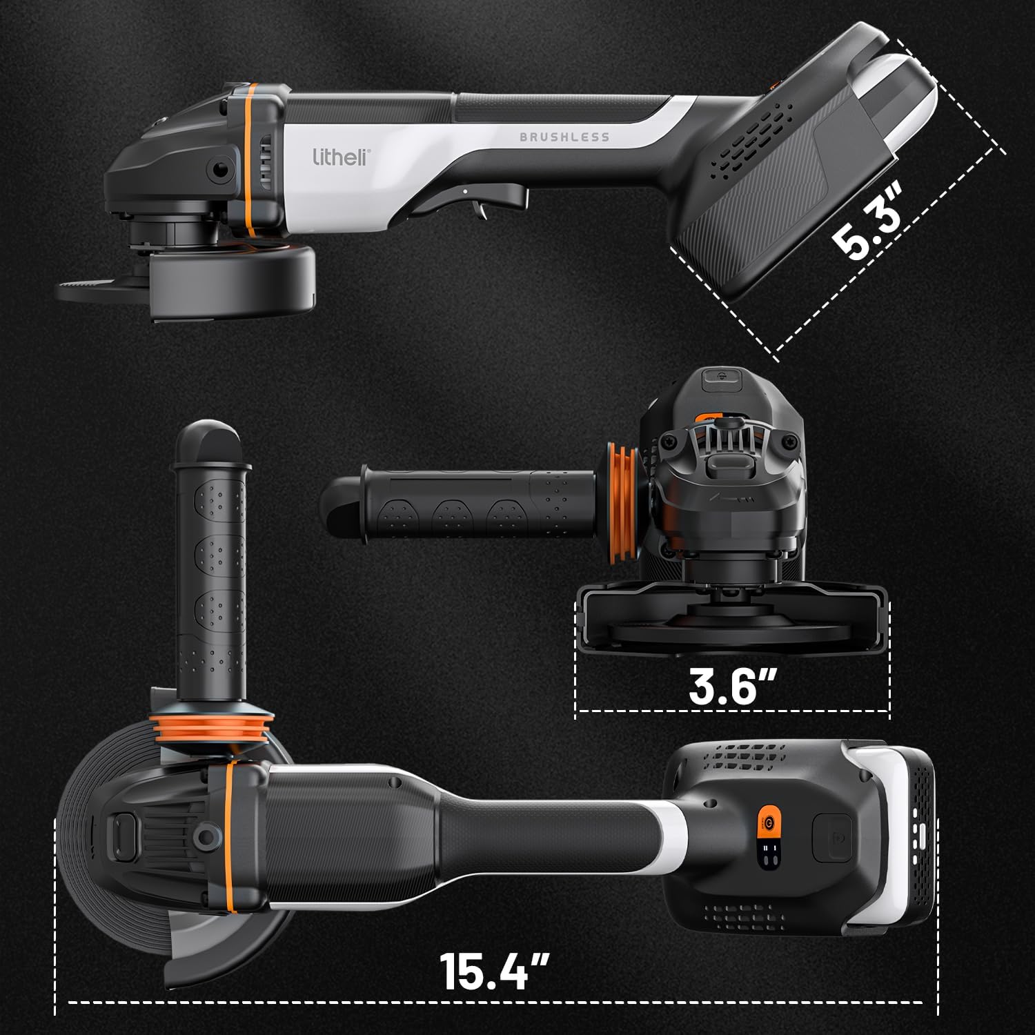 Detalle de LiTHELi Angle Grinder, 20V Cordless Brushless Grinder with 4.0 Ah Battery