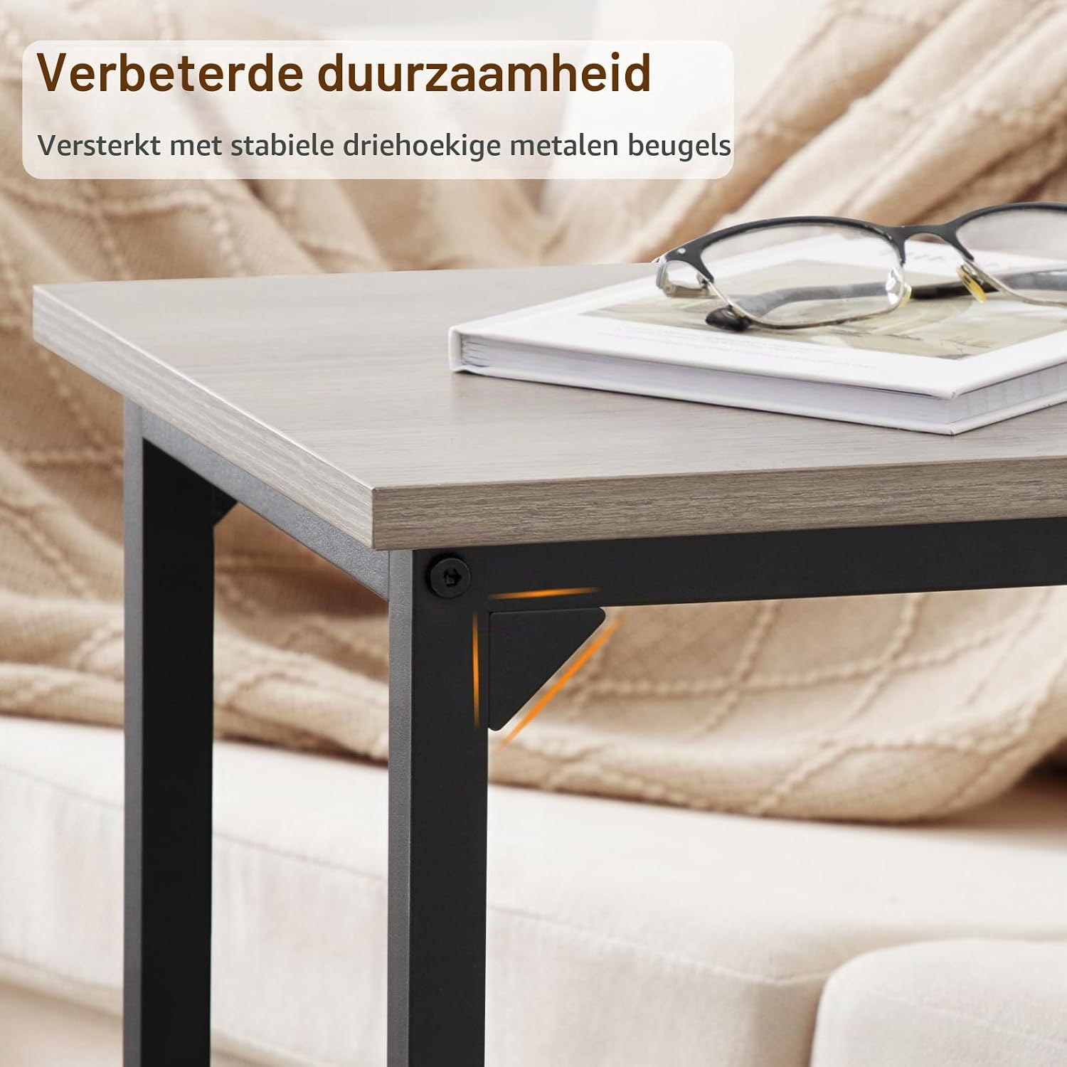 Detalle de AMHANCIBLE EHET02CGY C-vormige bijzettafels, set van 2 met metalen frame