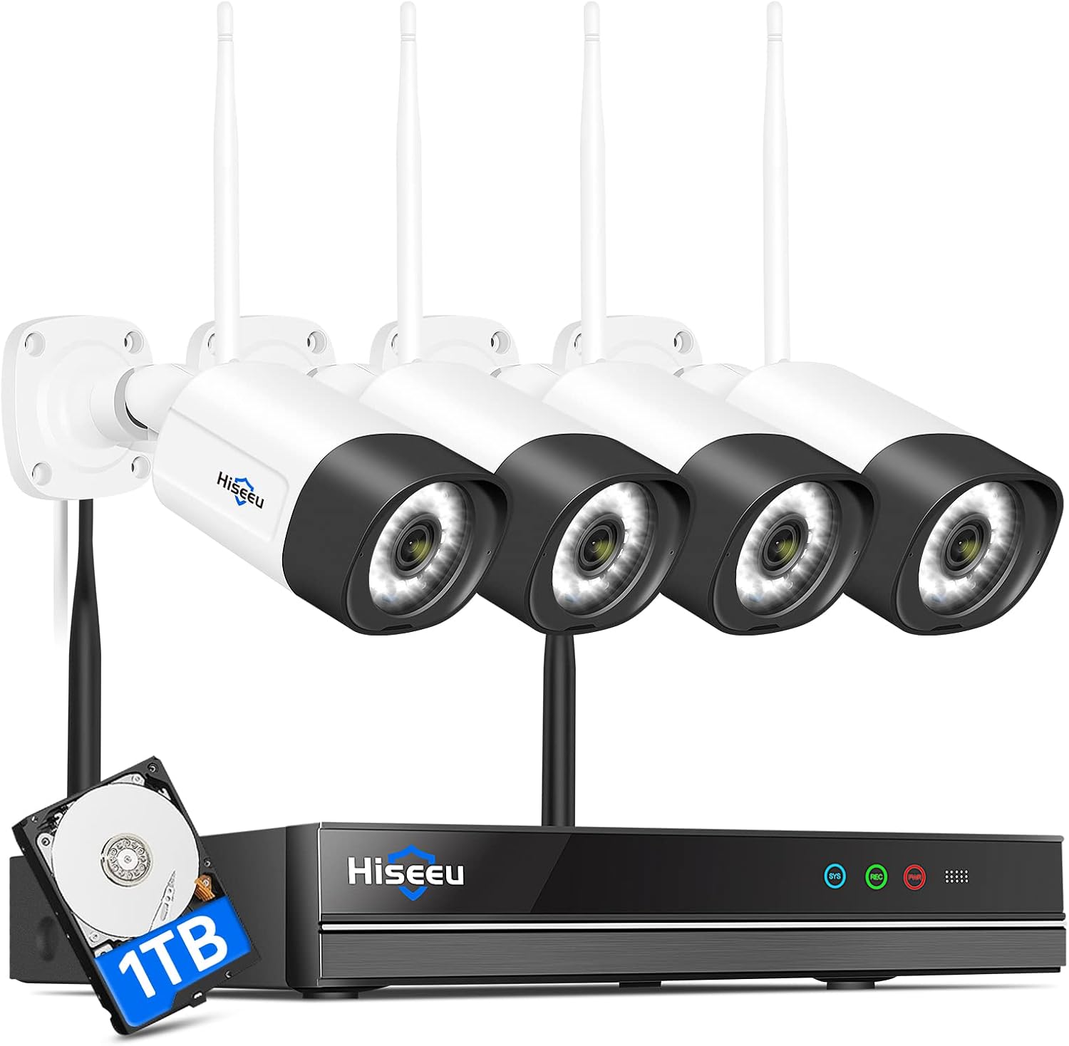 Detalle de Hiseeu 2.5K 5MP WiFi Outdoor Security Camera System (Expandable up to 16 Channels, 1TB NVR)