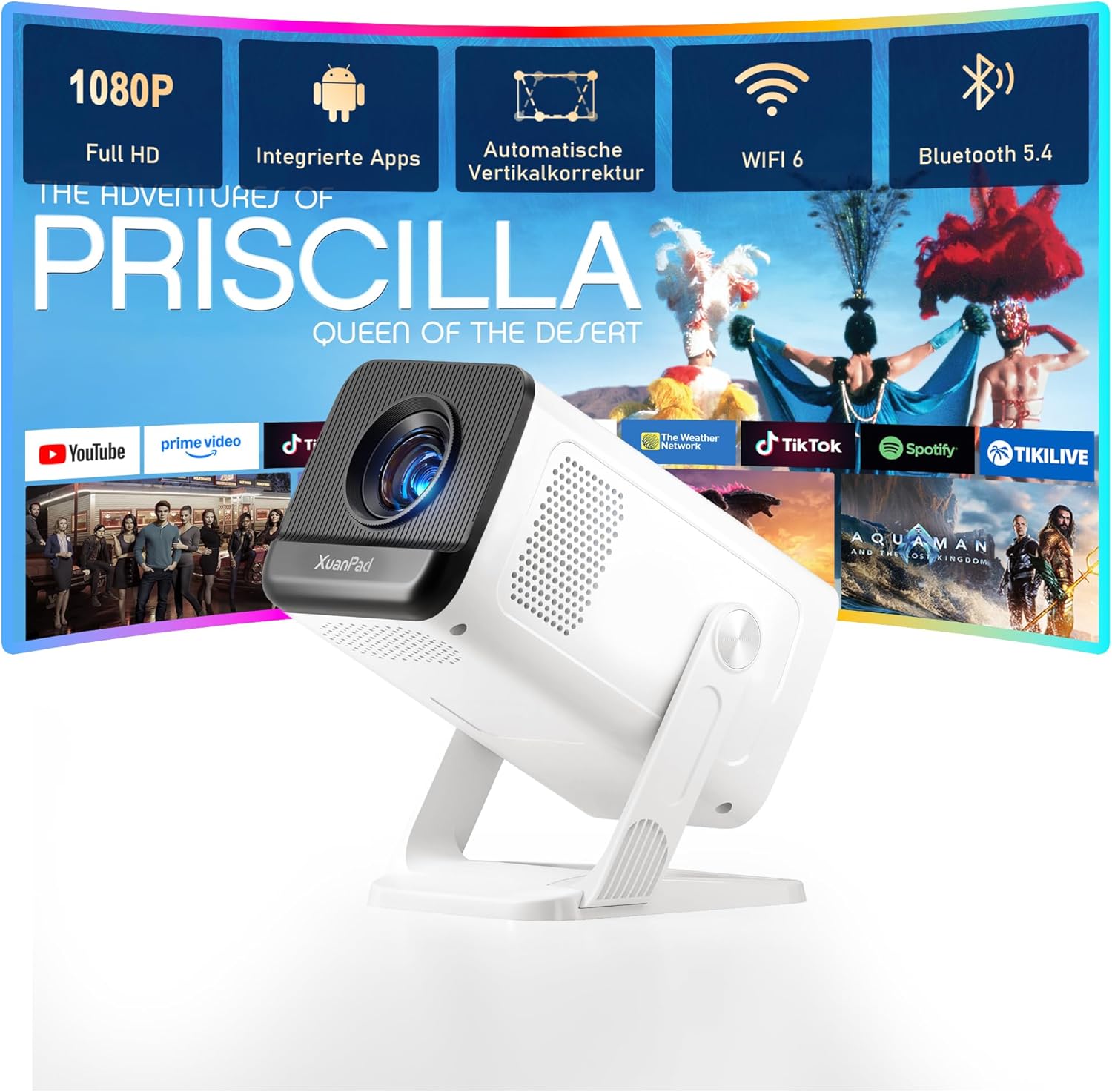 Detalle de XuanPad Mini Projector with Android 14: Portable Full HD 1080P Smart Projector