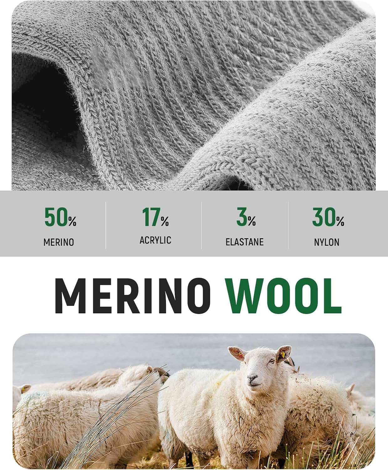 Thumbnail 3 de TANSTC Merino Wool Hiking Socks (Men & Women) – Breathable Cushioned Crew, 3 Pairs, OEKO‑TEX Certified