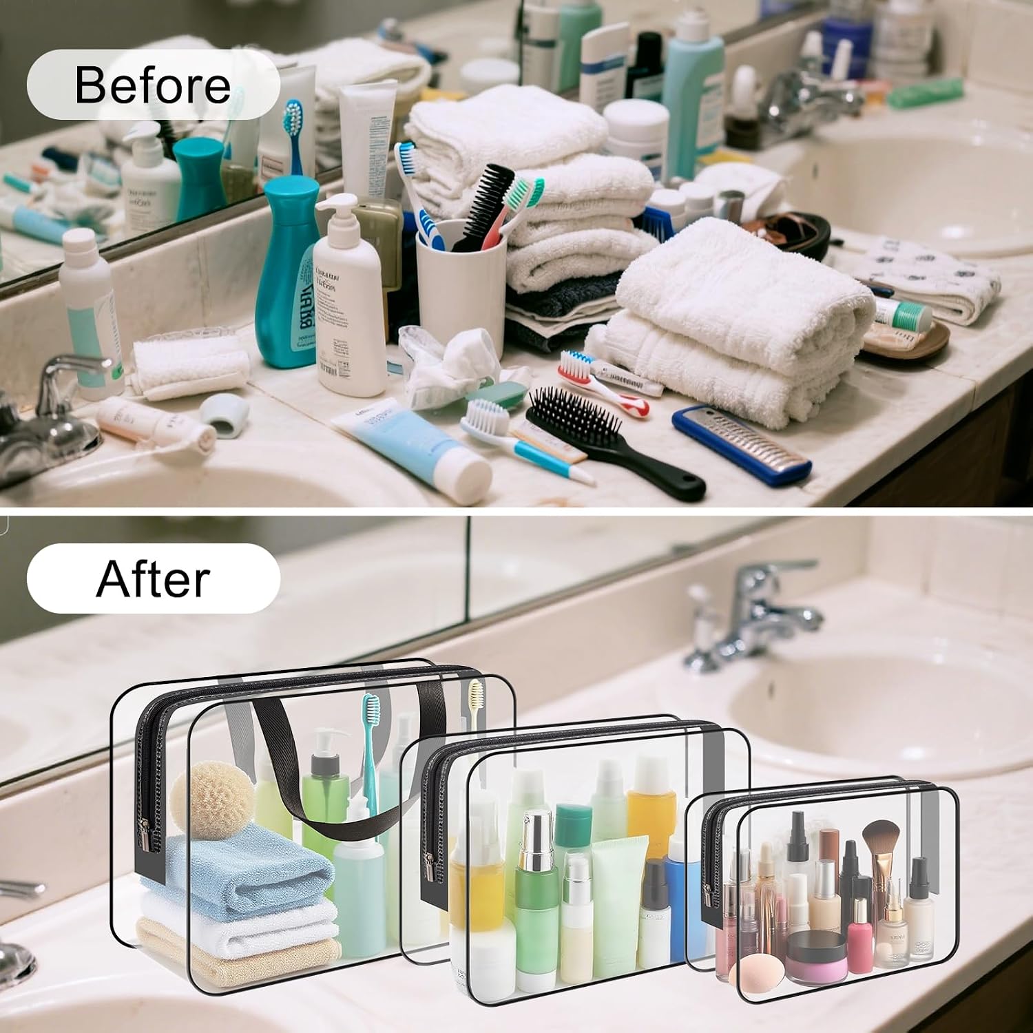 Detalle de Clear Wash Bag for Toiletries by Funnasting – 3 in 1 Waterproof Transparent PVC Travel Bag