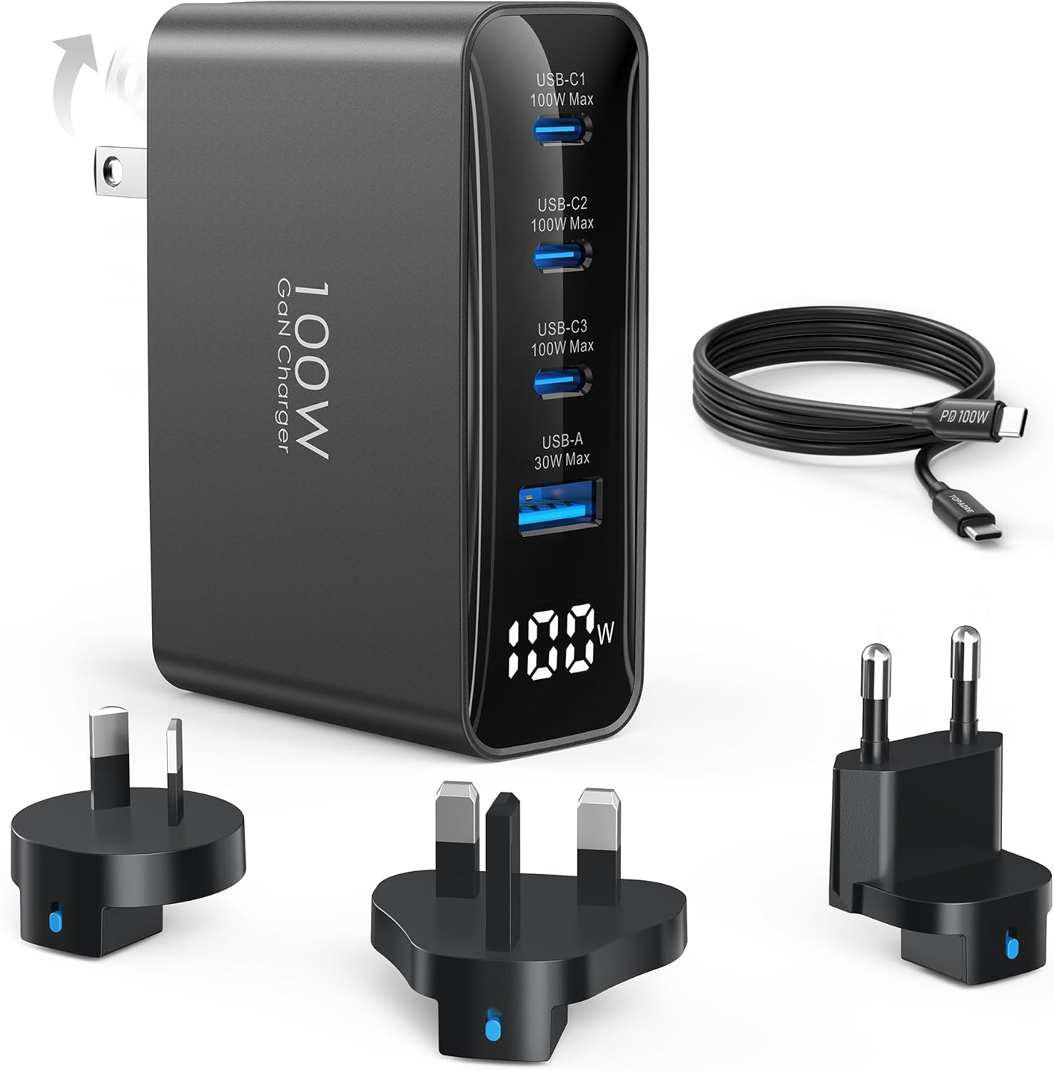 Detalle de 100W USB C International Travel Adapter, 4-Port Foldable Charger