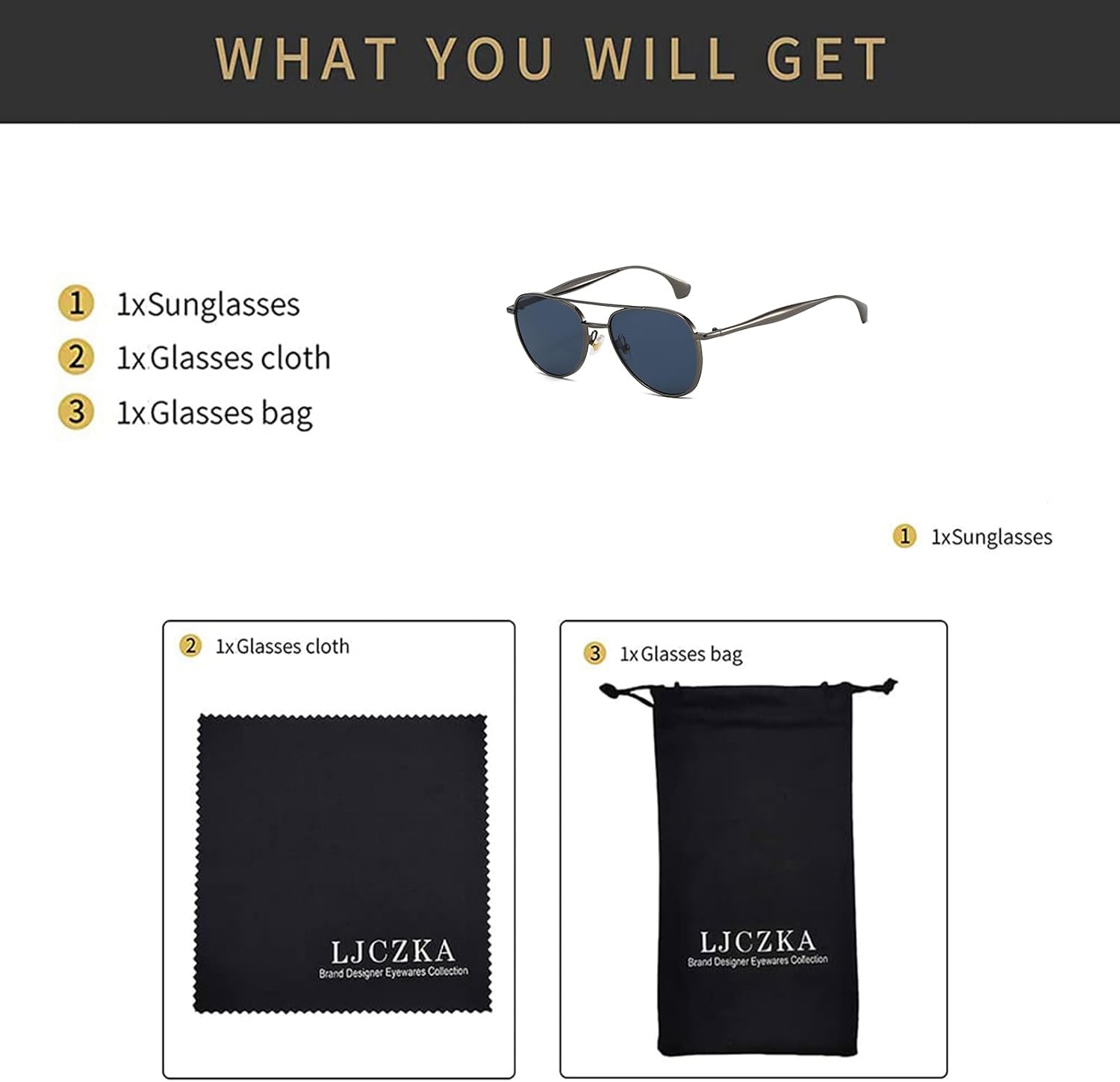 Detalle de LJCZKA Retro Pilot Sunglasses – 70s Double Bridge Metal Frame UV400