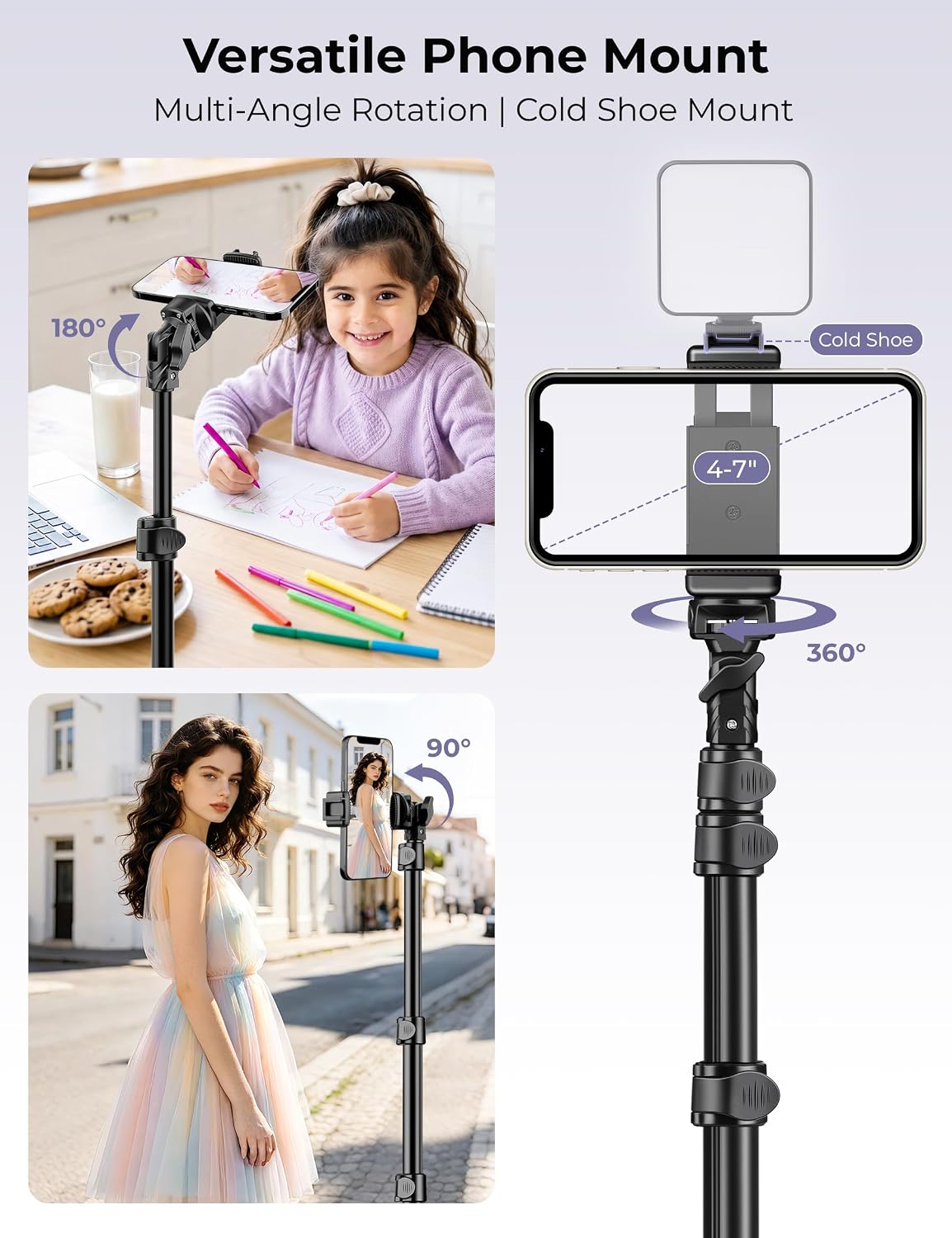 Detalle 1 de Victiv 81-Inch Phone Tripod Stand with Flexible Gooseneck and Remote