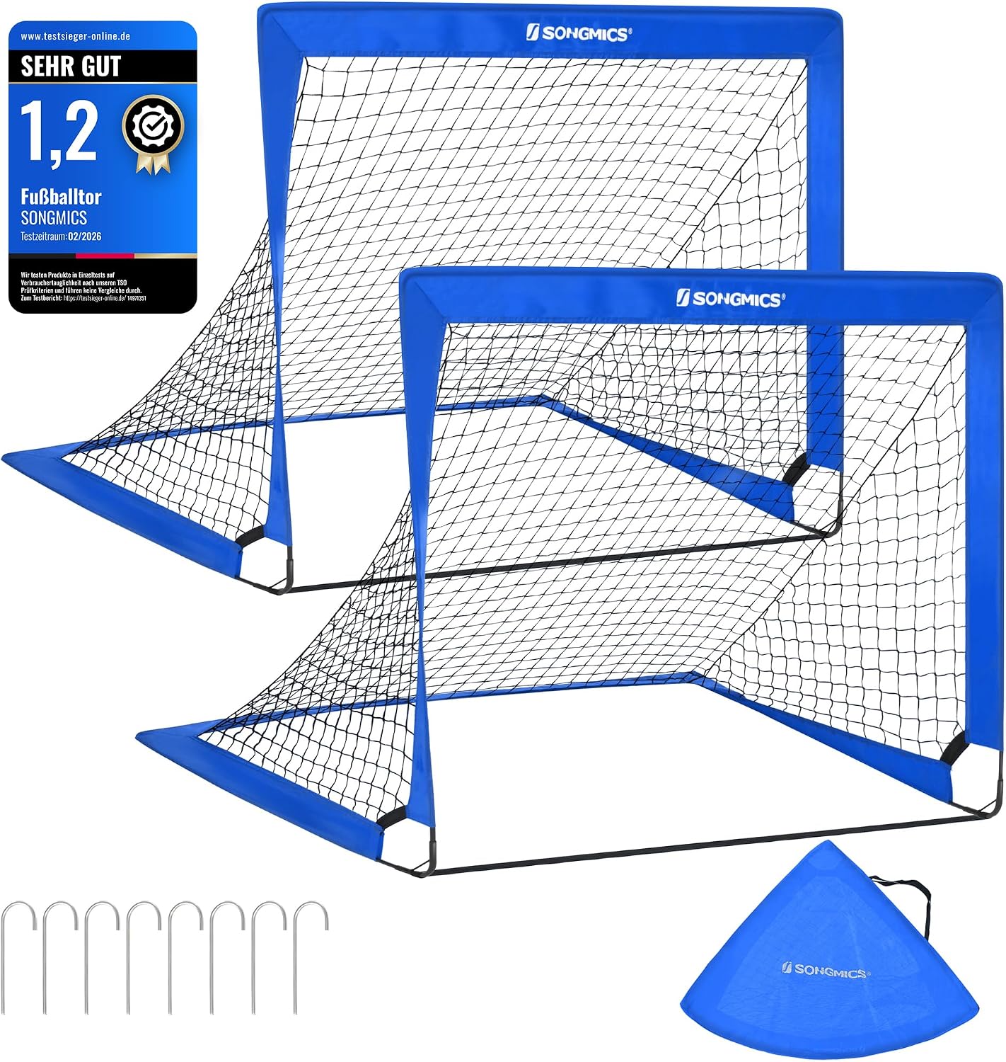 Detalle de SONGMICS Kinder-Fußballtor im Pop-up-Format (2er-Set) – 90 x 120 x 90 cm, schnell auf- und abbaubar