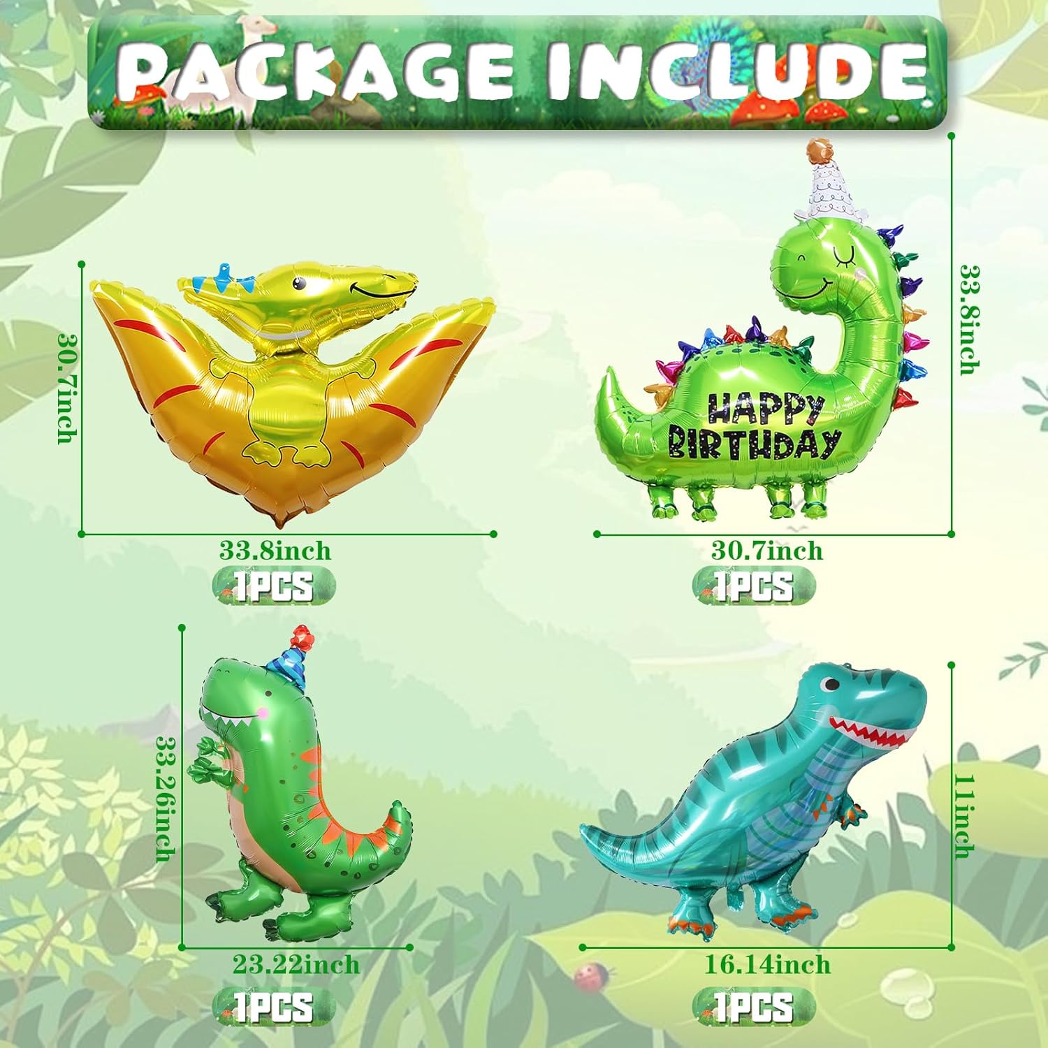 Detalle de Dinosaur Happy Birthday Party Balloons Set – Dinosaur Theme Decor for Boys and Girls