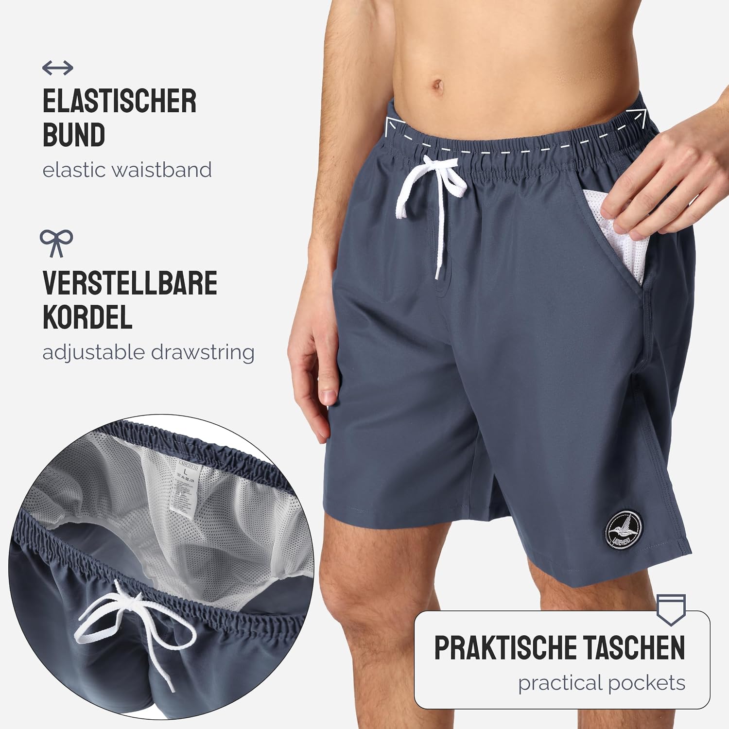 Detalle de Ladeheid LA40-129-SWS heren zwemshort met mesh binnenbroekje en zakken