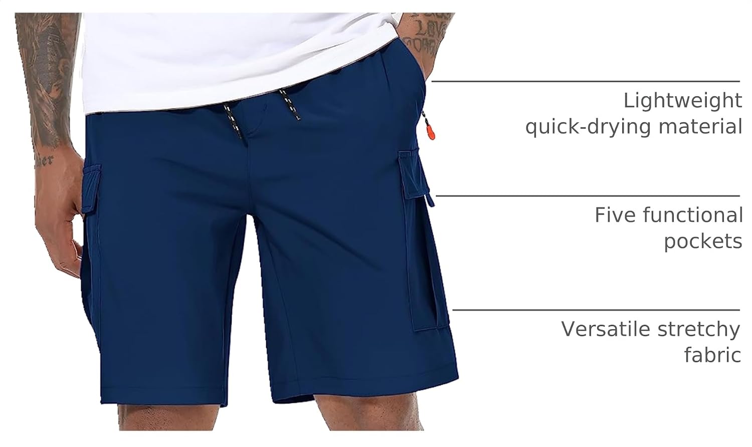 Thumbnail 3 de Men's Cargo Shorts Quick Dry Lightweight Stretch Hiking Shorts with 5 Pockets (No Lining)